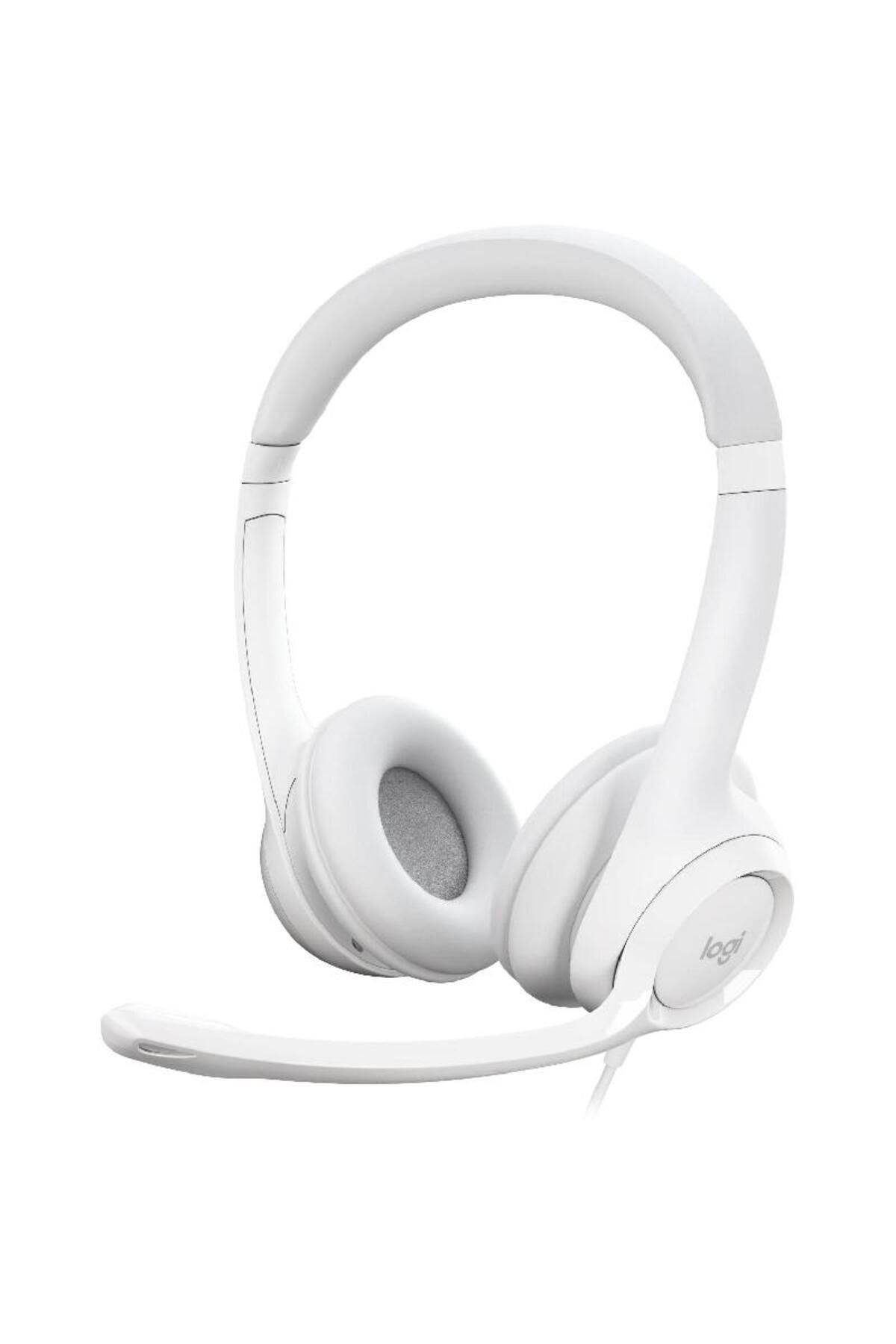 logitech-سماعات رأس H390 فوق الأذن مزودة بميكروفون مانع للضوضاء وميكروفون سلكي دوار بمنفذ USB باللون الأبيض 1