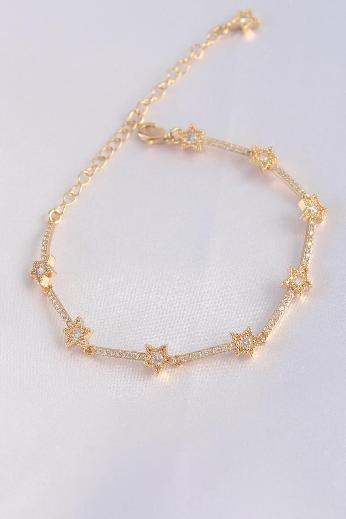 AfraBeauty Vip Seri 925 Ayar Paslanmaz Çelik Zirkon Taşlı Gold Renk Halley Model Bileklik