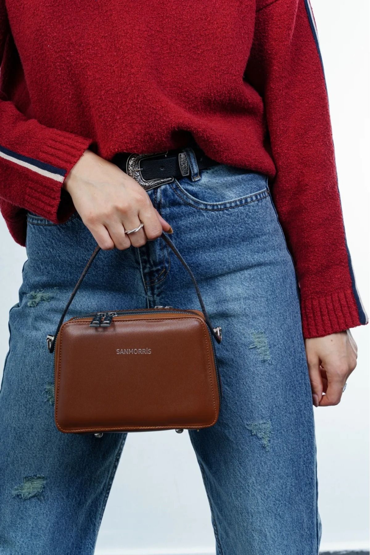 ÇAPTI BAG İSTANBUL Kadın Şık Detaylı Fermuarlı Ayarlanabilir Çapraz Askılı El Ve Omuz Çantası bordo