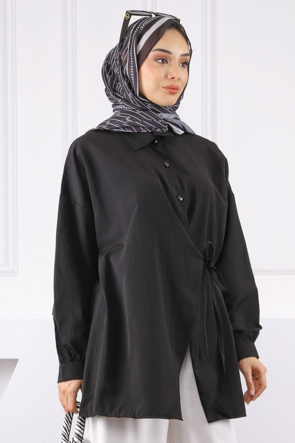 İmajButik Siyah Yandan Bağlamalı Modal Tunik