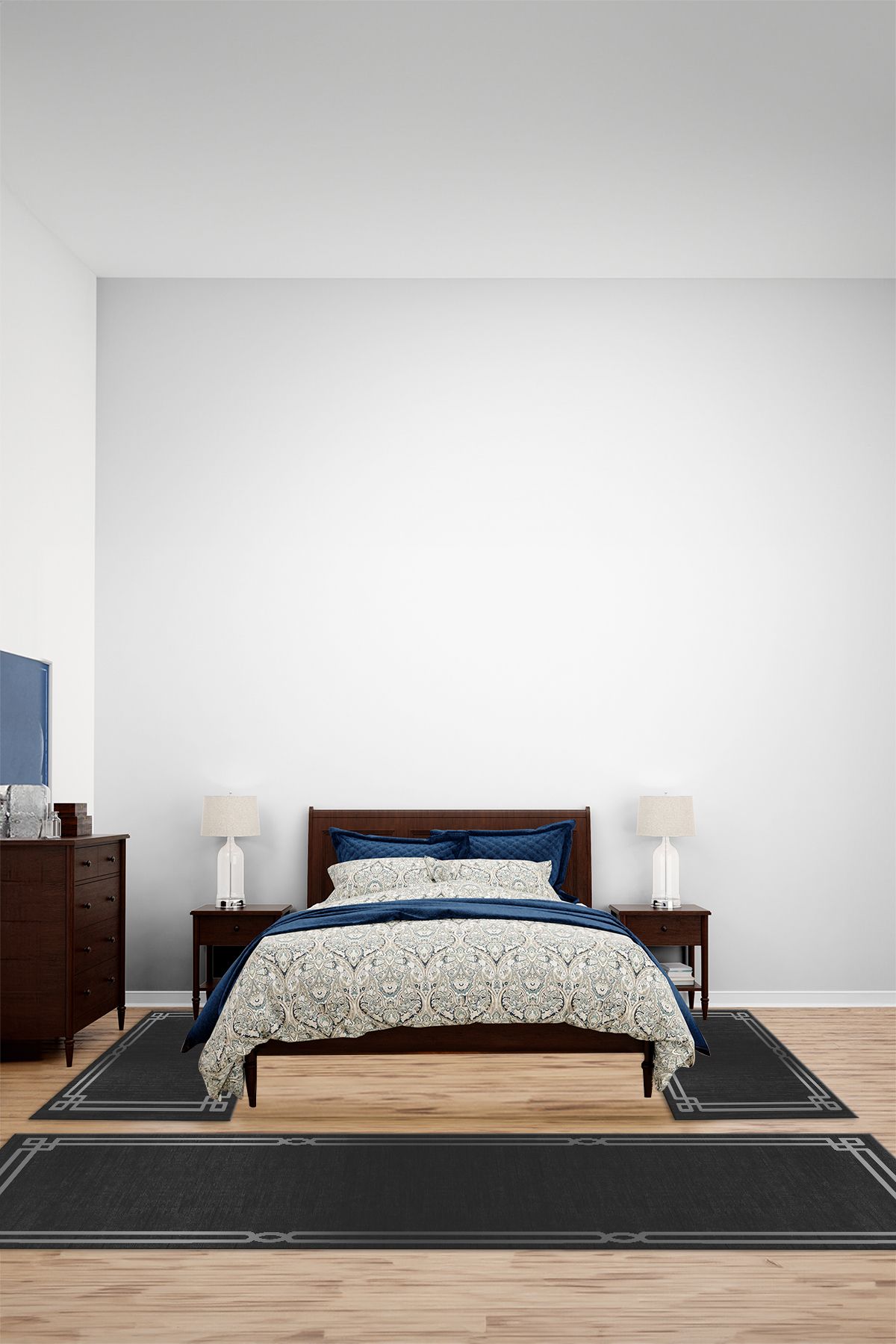 Viyana Home Dijital Kaymaz Yıkanabilir Çerçeveli Çizgi Üçlü Yatak Odası Takım Halısı, YO-ÇERÇEVELİ-153-ANTRASİT,