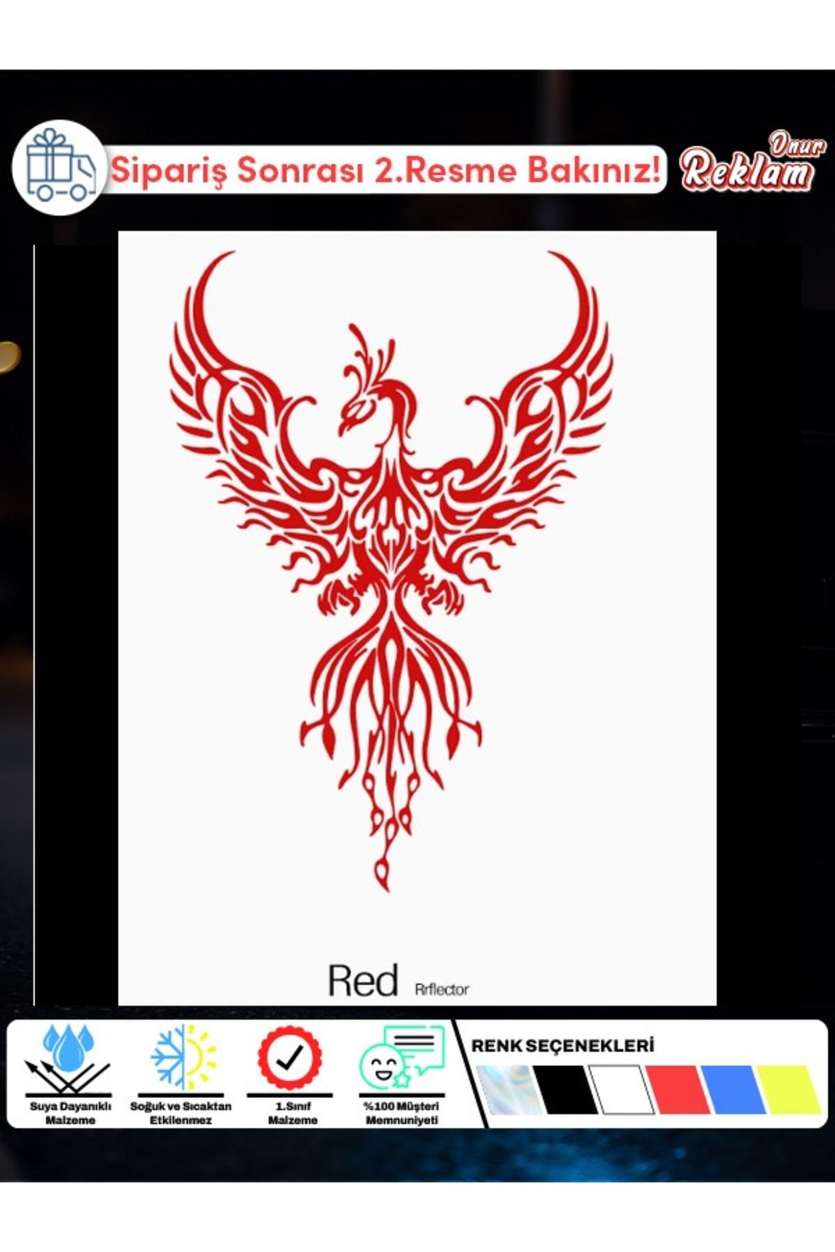 Onur Reklam Anka Kuşu (Phoenix) Desenli Araç Sticker – Suya Dayanıklı – Renk Seçenekli