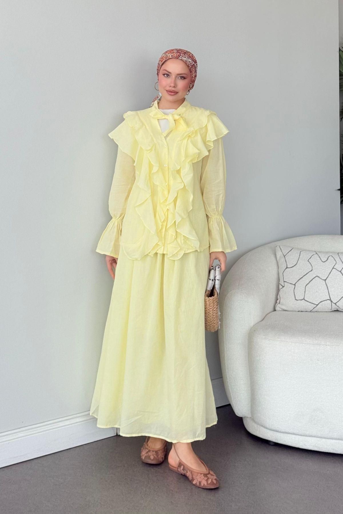 HAZA MODA Çeşme Fırfırlı Takım Sarı