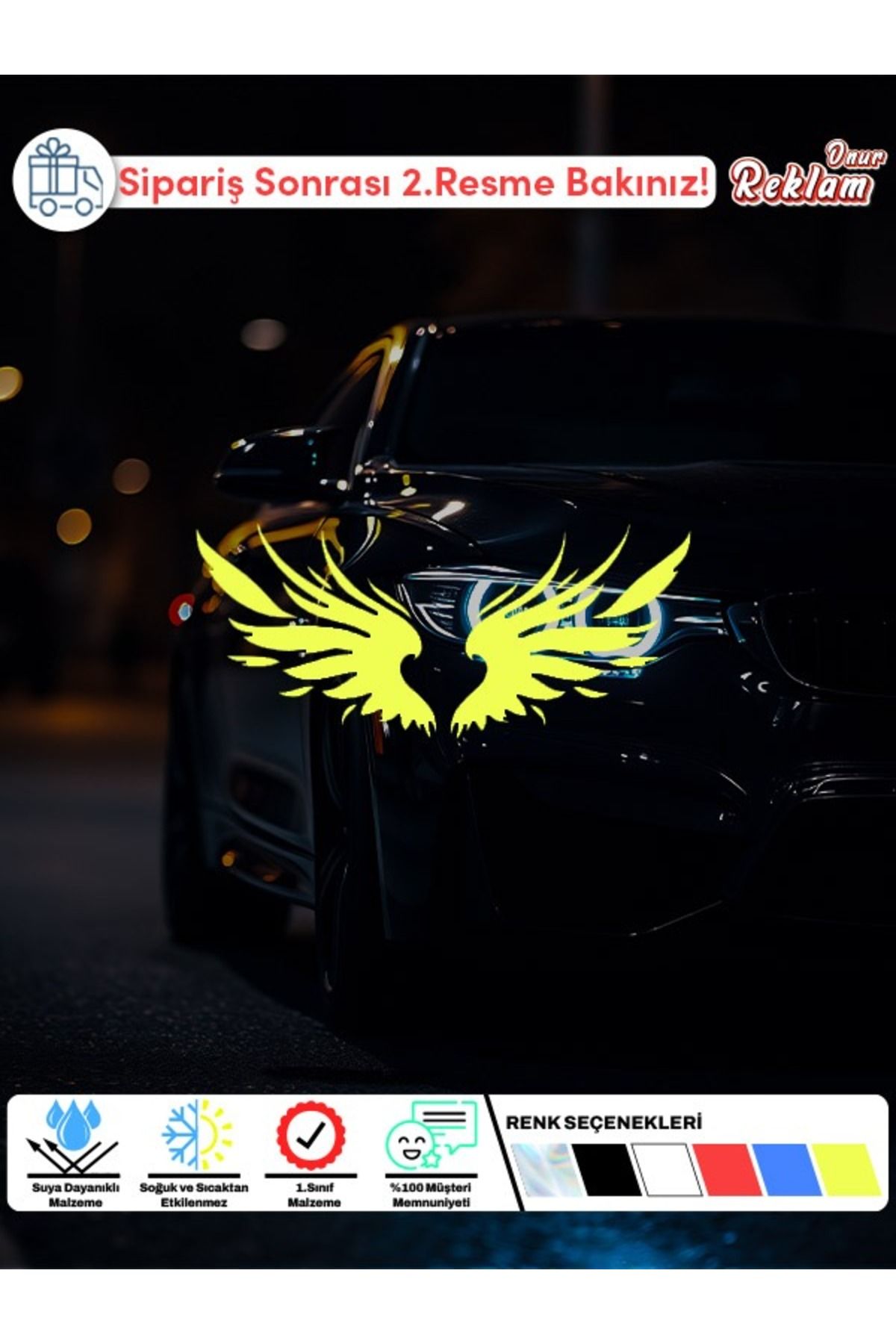 Onur Reklam Araç Yan Kapı Sticker – Çift Kanat Tasarım – 30x27 cm – Suya Dayanıklı
