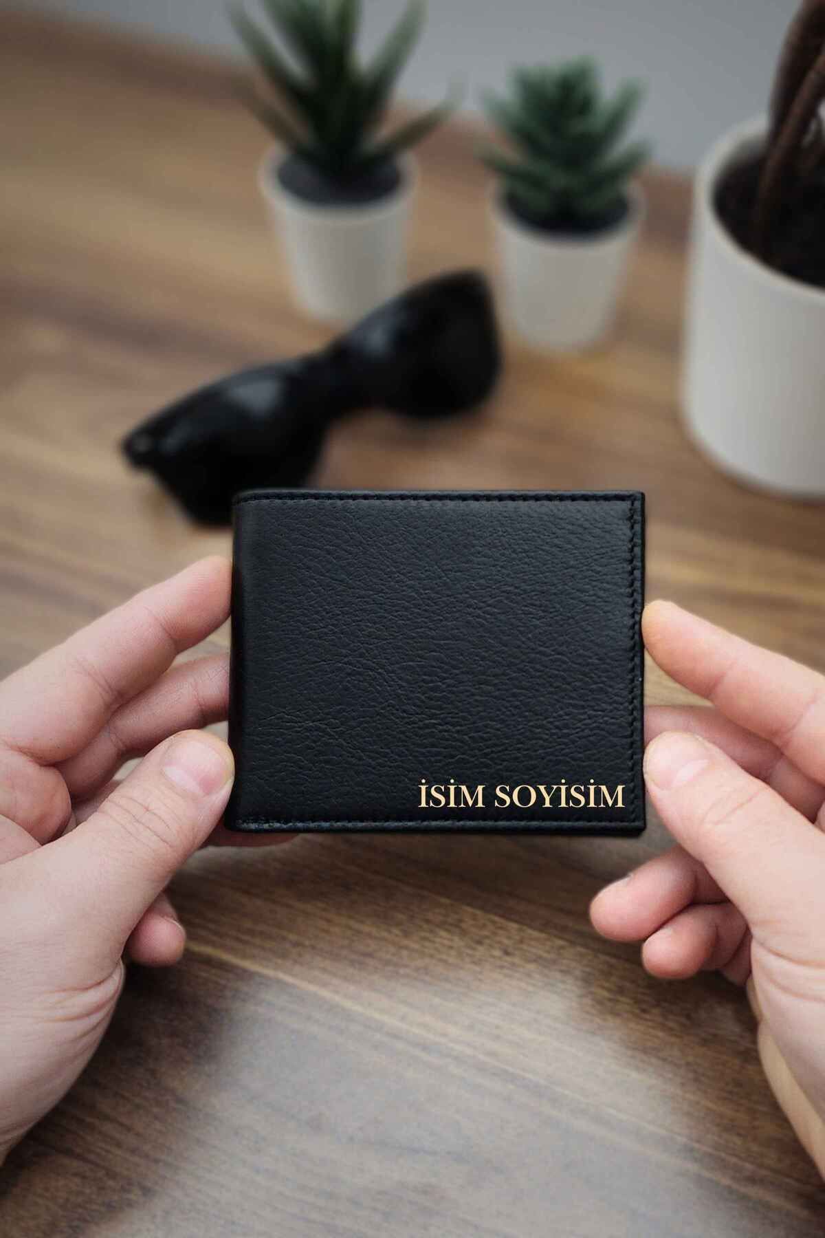 VANİLLA COLLECTİON Siyah Hakiki Deri Cüzdan Kişiye Özel İsim Baskılı 12 Kartlık Ve Çift Para Bölmeli İnce Model
