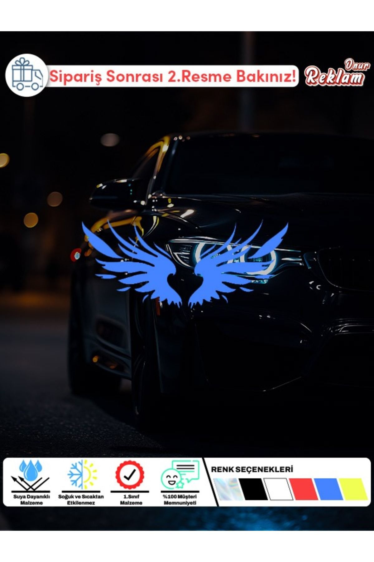 Onur Reklam Araç Yan Kapı Sticker – Çift Kanat Tasarım – 30x27 cm – Suya Dayanıklı