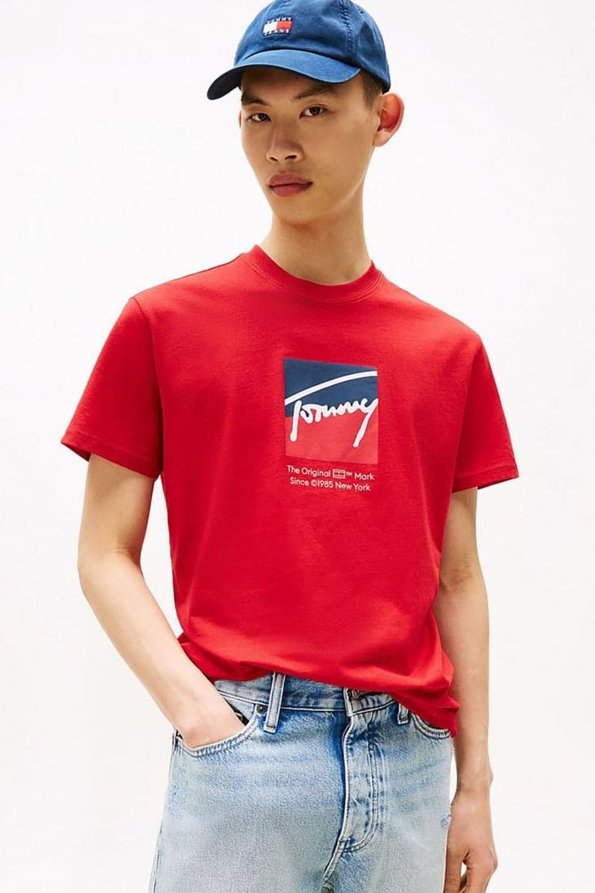 Tommy Hilfiger Erkek Signature Logo T-Shirt - Kırmızı