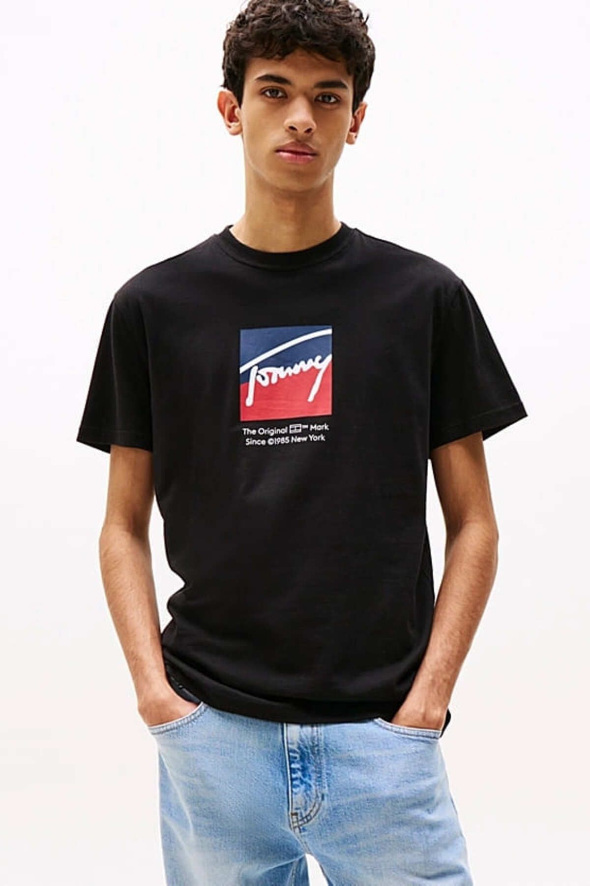 Tommy Hilfiger Erkek Signature Logo T-Shirt - Siyah