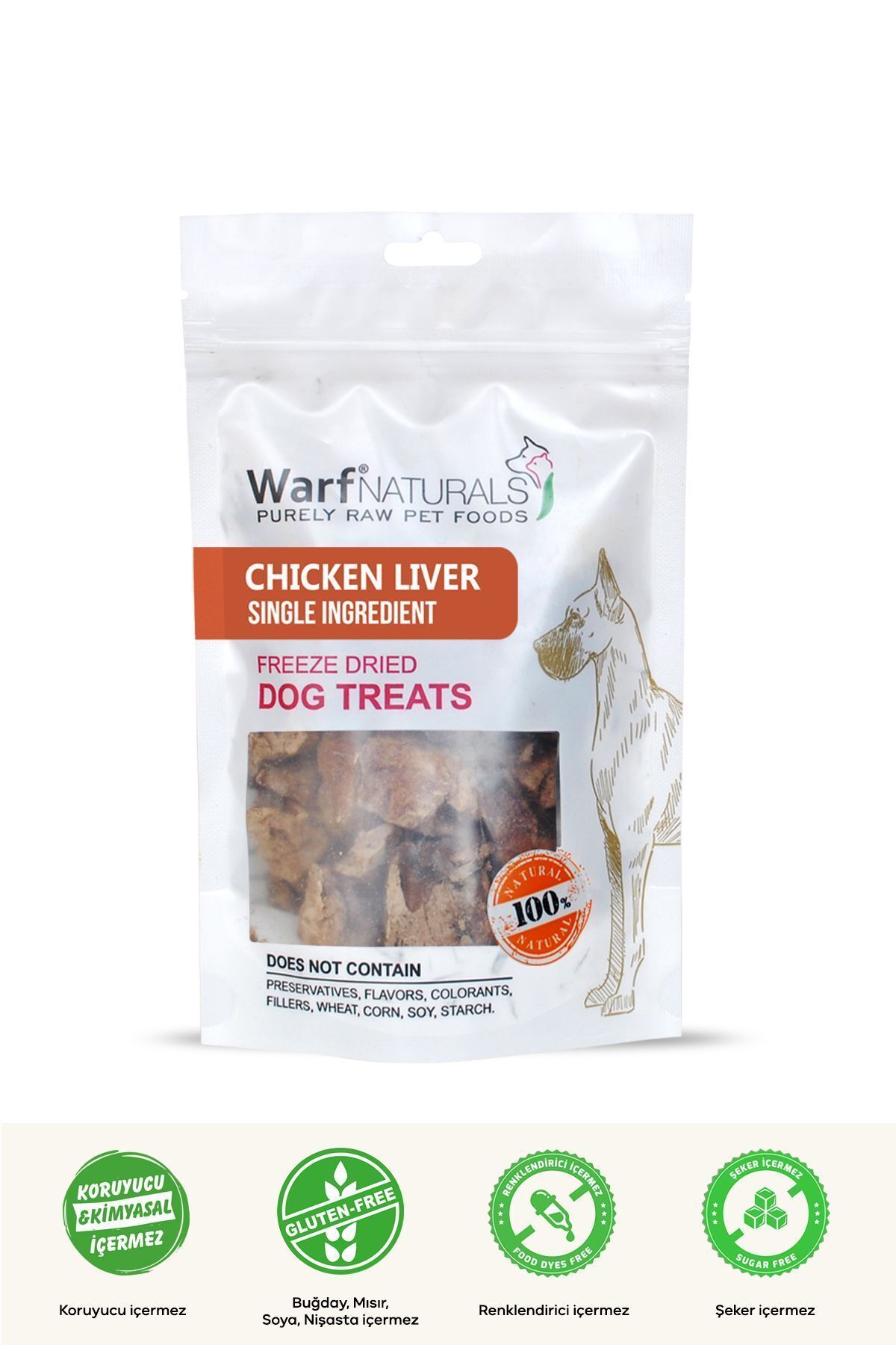 Warf Naturals Freeze Dried Kurutulmuş Tavuk Ciğer Yetişkin Köpek Ödül Maması 40 gr
