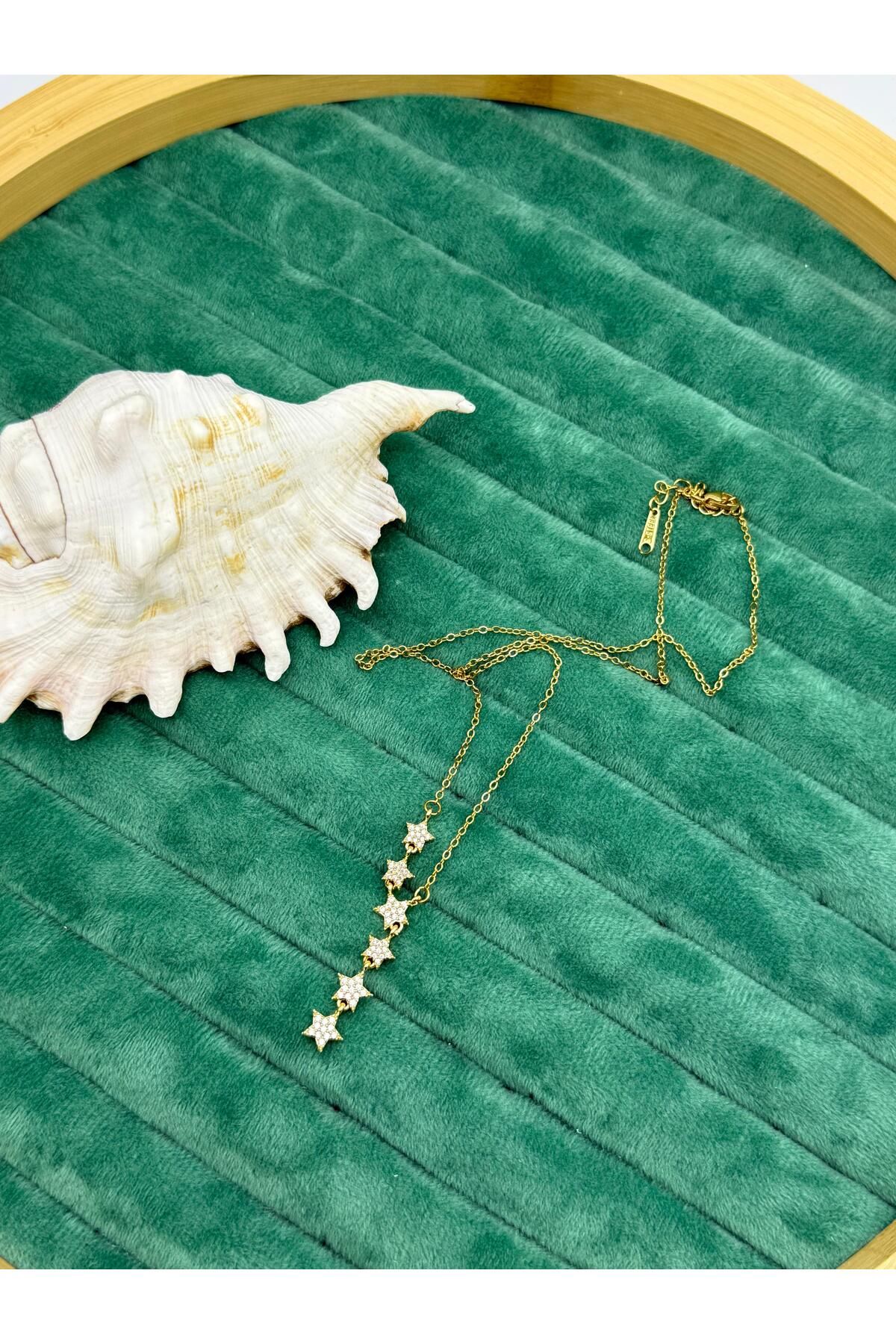 ilvesa shop Yıldızlı Model Kararmaz Çelik Zirkon Taşlı Y Kolye
