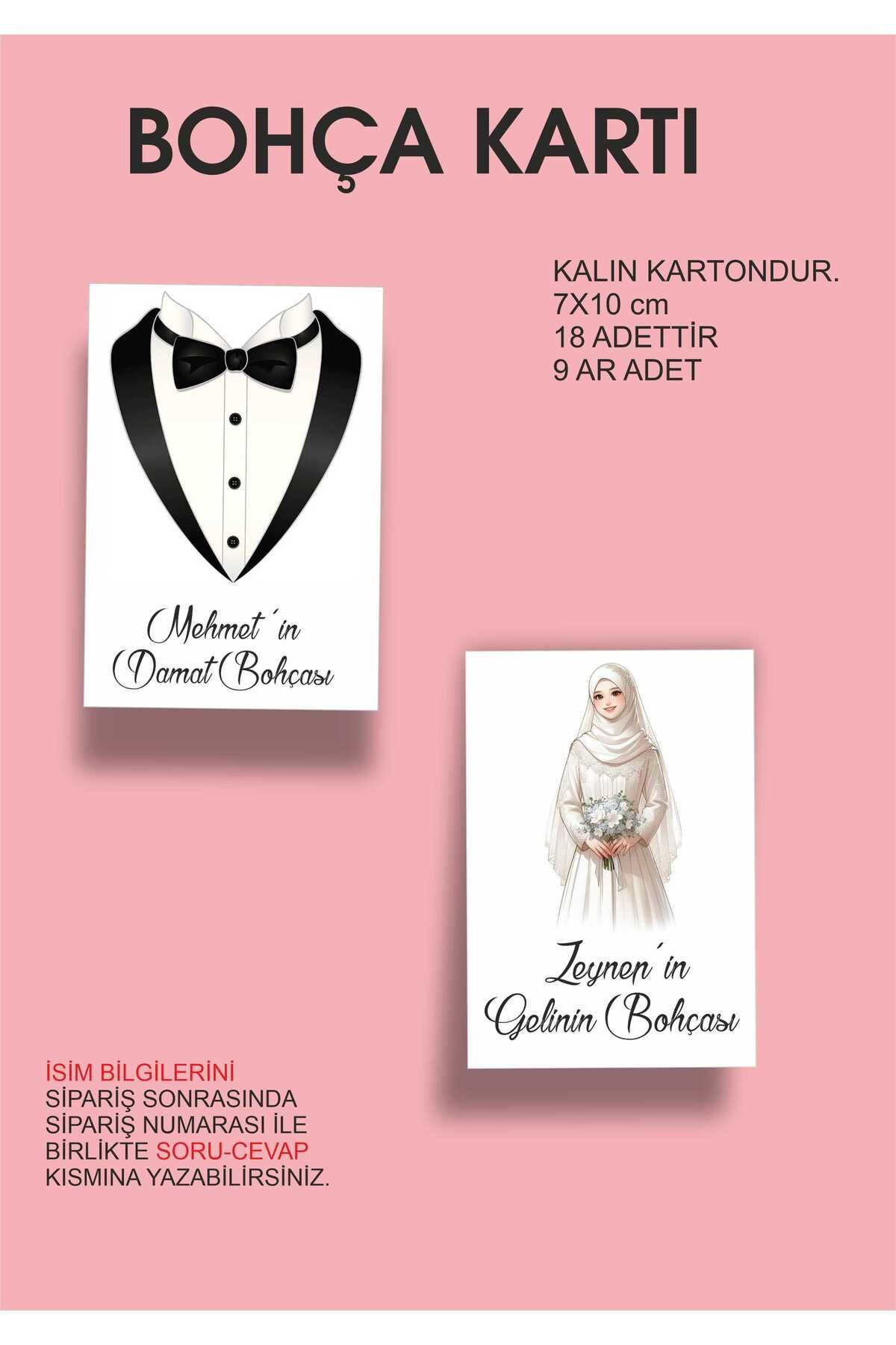 ZY TASARIM ZY Tesettürlü Gelin Damat Bohçası Kartları, Gelin Çeyiz Bohça Kartı, Bohça Kartı 18 Adet 7x10 Cm