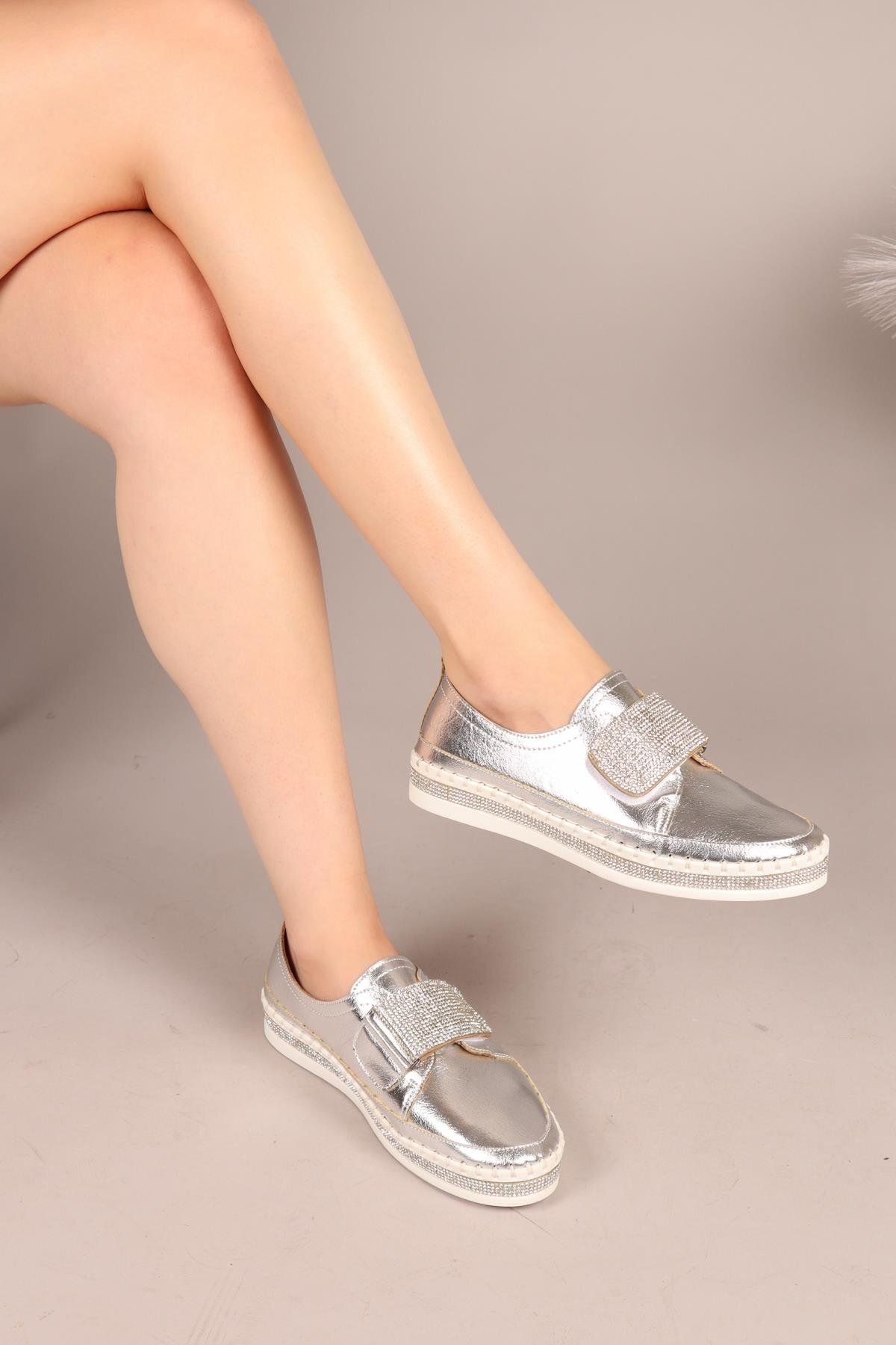 Birikon STONE Taşlı Cırtlı Sneakers GÜMÜŞ