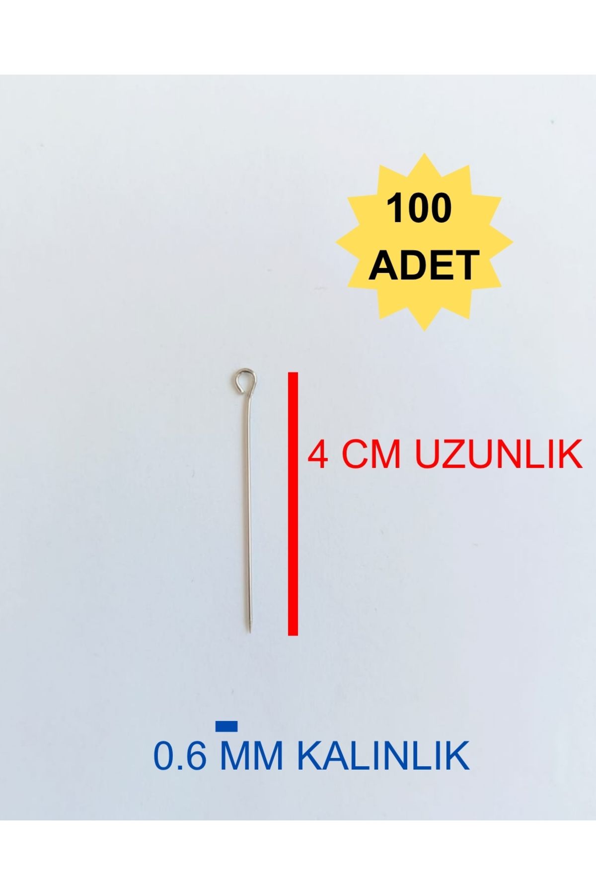 4 Cm Uzun Boy 100 Adet Halkalı Çelik Toplu Iğne Rus Toplu Iğnesi Estetik Başsız Toplu Iğne