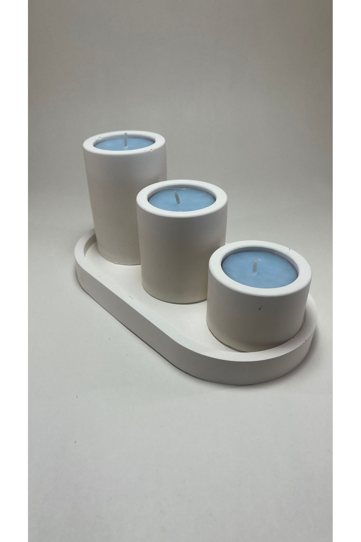 Sienna Candle 3’lü sütun beton tabaklı mum seti