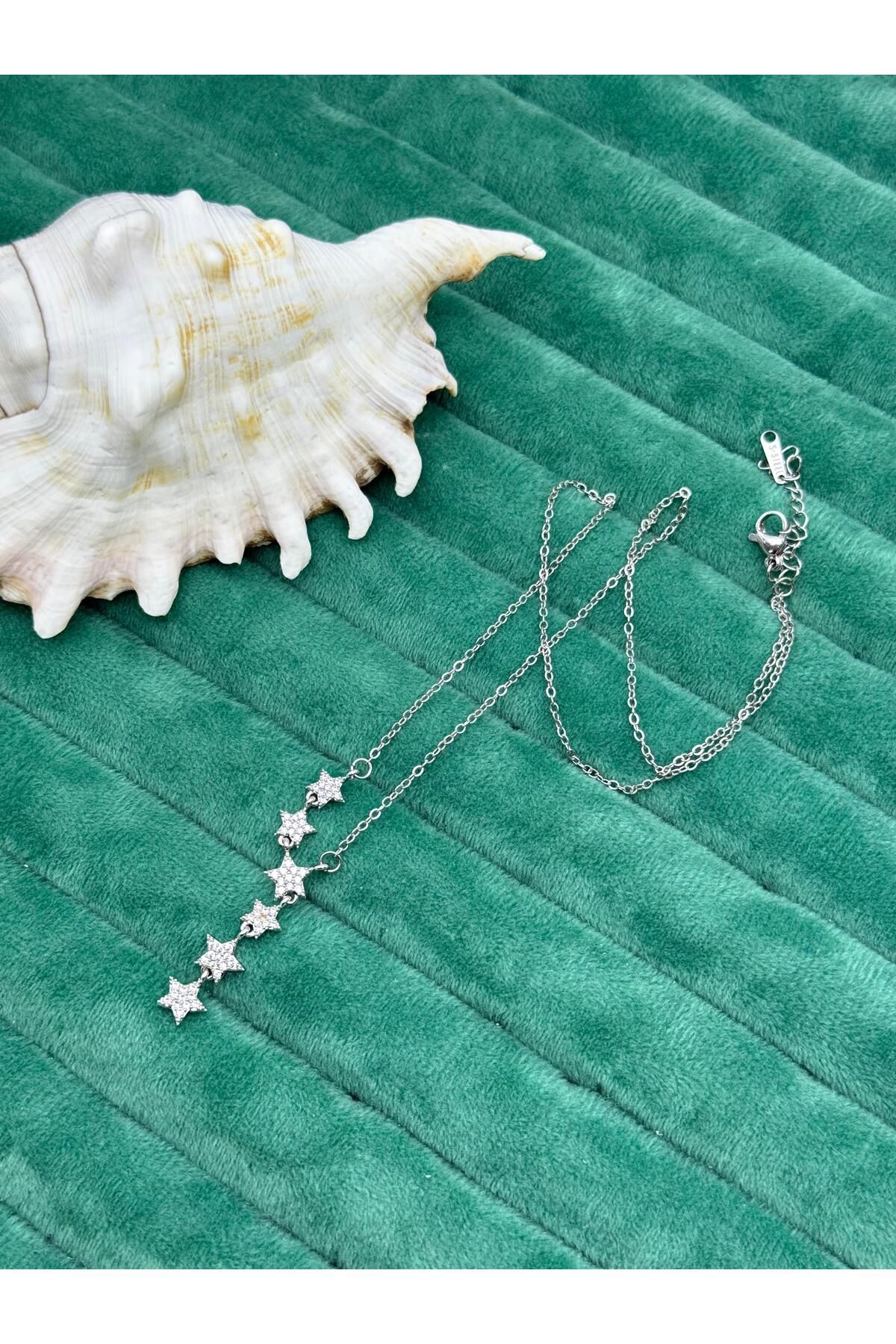 ilvesa shop Yıldızlı Model Kararmaz Çelik Zirkon Taşlı Y Kolye