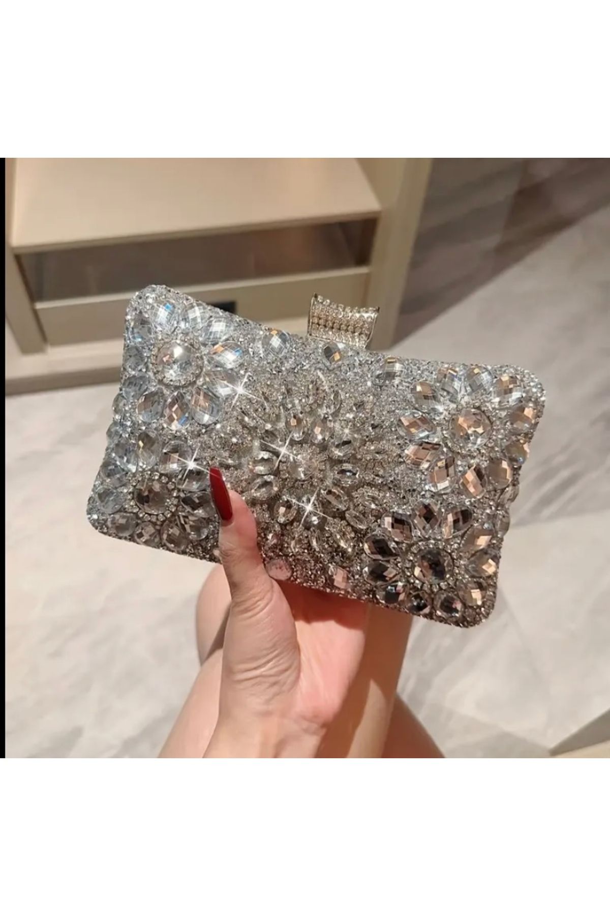 RED VELVET Kristal Taşlı Lüks Akşam Davet Çantası