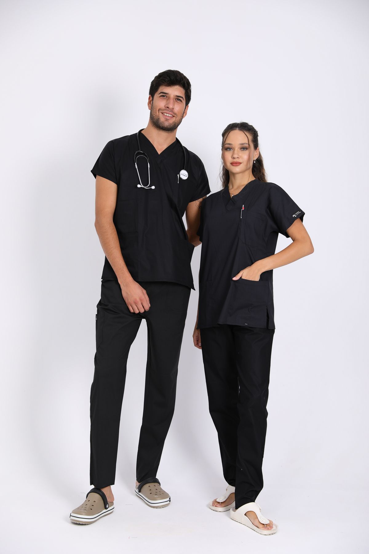 KARGA ÜNİFORMA Siyah Likralı TAKIM Unisex Yarasa Kol Hemşire Ve Doktor Forması Takımı Scrubs Hastane Üniforması