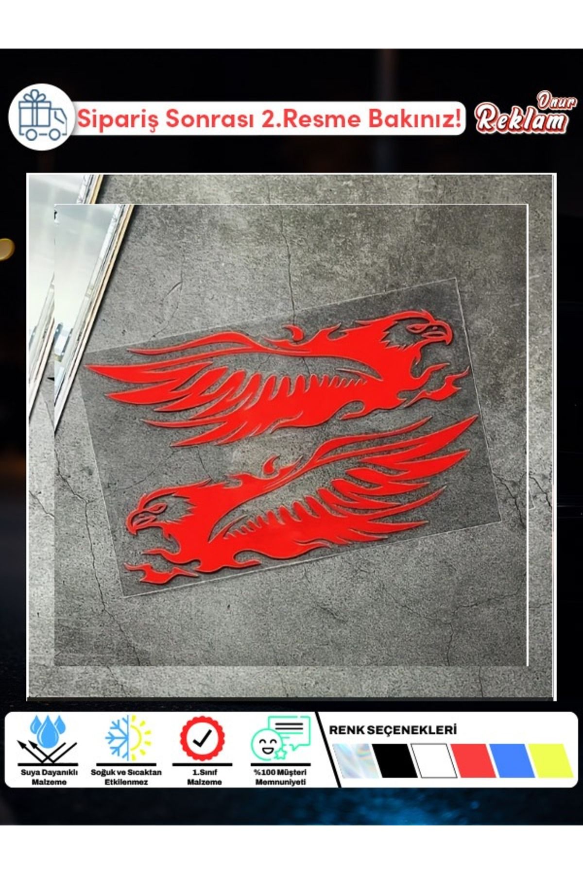 Onur Reklam Holografik Kartal Sticker – Çift Yönlü 2’li Set – 1. Sınıf Suya Dayanıklı