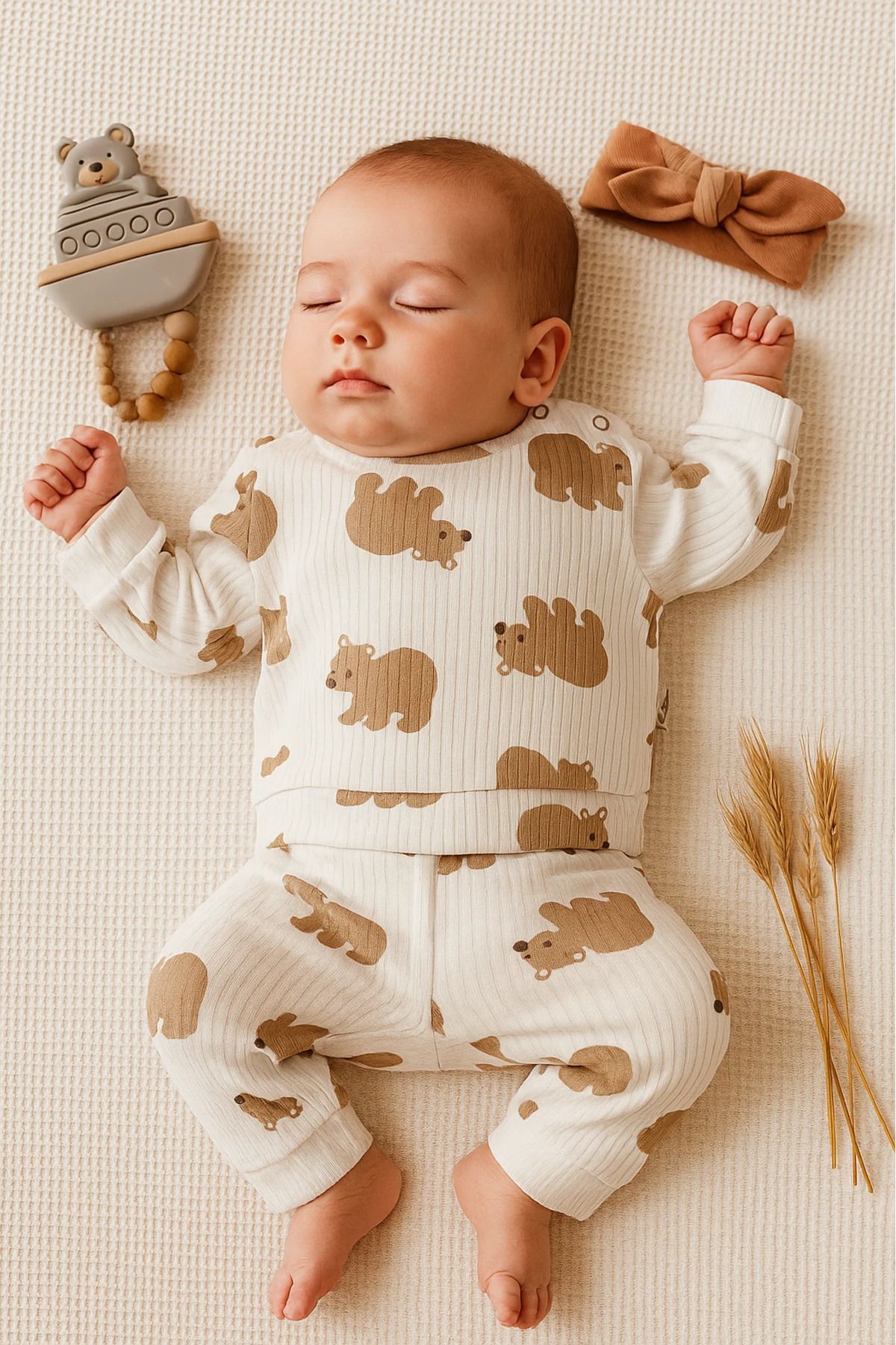 Çıldırıns Kutup Ayıları Baskılı Raporlu Kumaş 2’li Bebek Pijama Takım