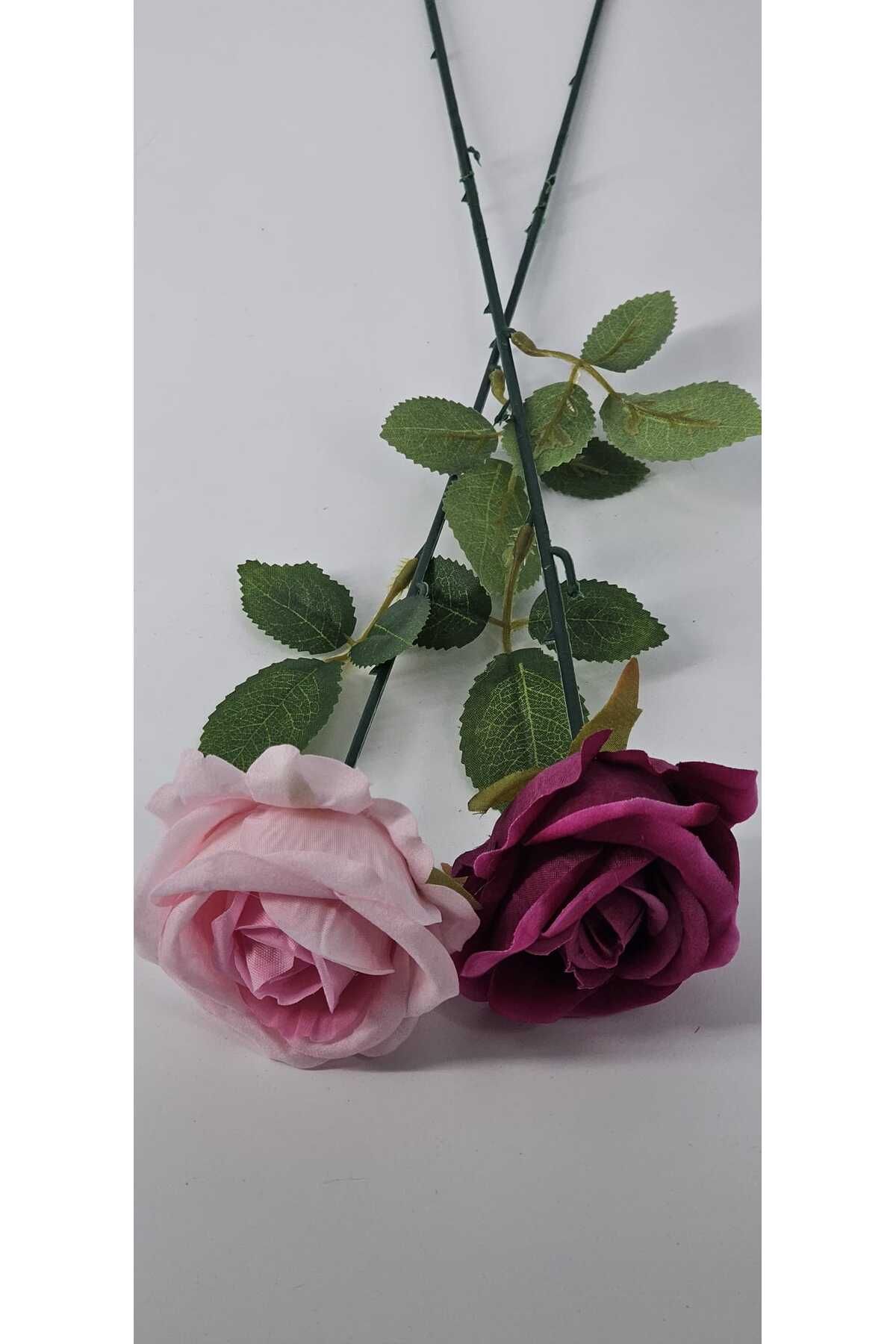 YASİMA Yapay Kadife Gül 1 Adet Açık Vede KOYU Pembe 50 cm VazoDekor Gelin Çiçeği ev Süsü
