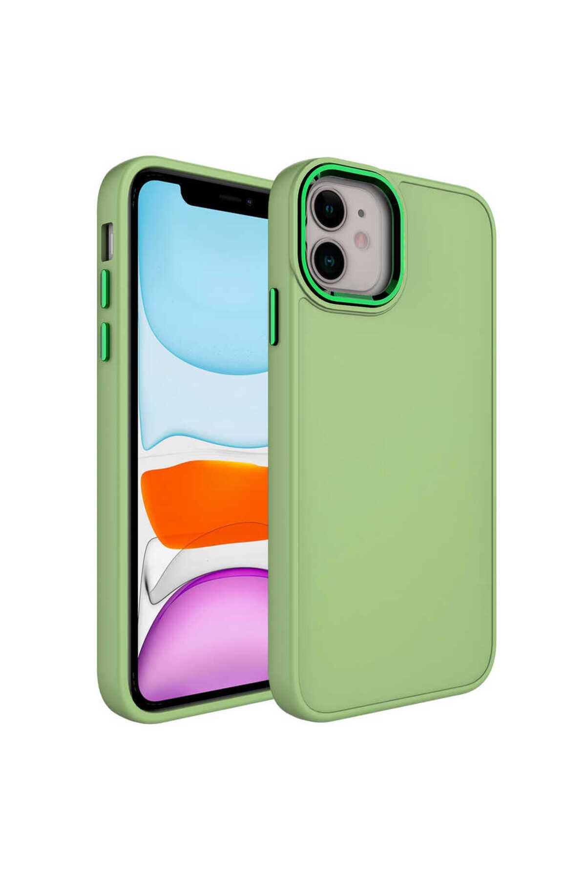 halkhouse Apple iPhone 11 Kılıf Metal Çerçeve ve Buton Tasarımlı Renkli Esnek Kırılmaz Silikon Luna Kapak