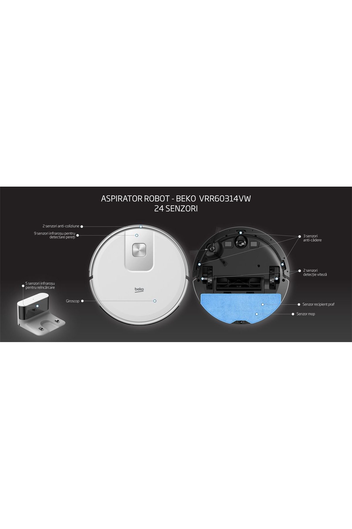 Beko-Robot Vacuum Cleaner BEKO VRR60314VW, 0.4l, Maximum Autonomy 150 min, Wi-Fi, Mop Function, White 8