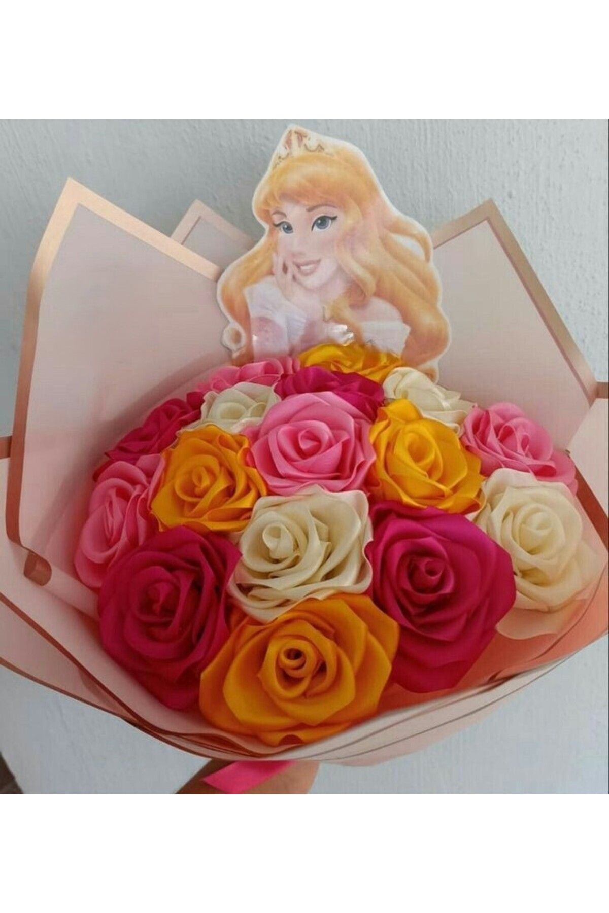 CANSIN 15 ADET SOLMAYAN GÜL BUKETİ [ PEMBE TURUNCU FUŞYA KREM ]