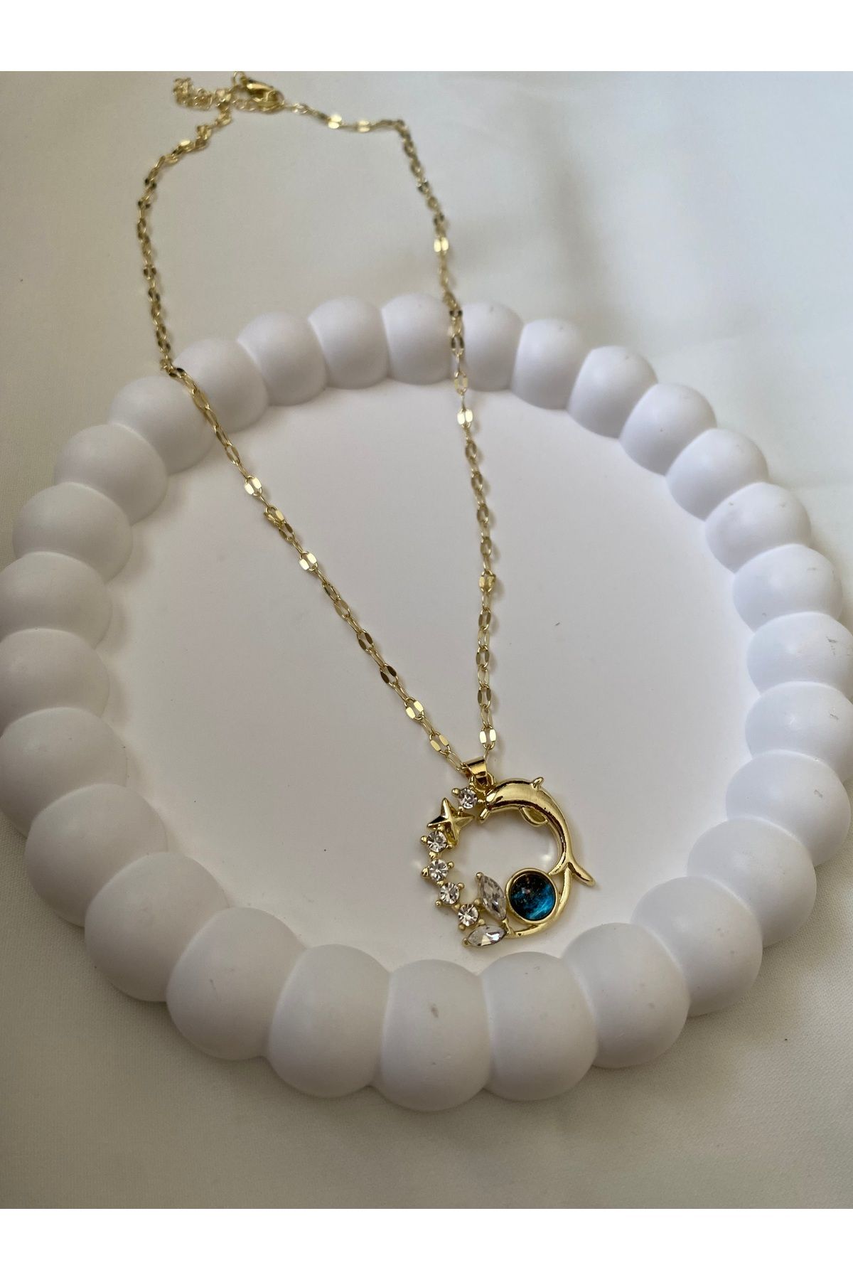 asem jewelry DENİZ TEMALI YUNUS DETAYLI ÇELİK KOLYE