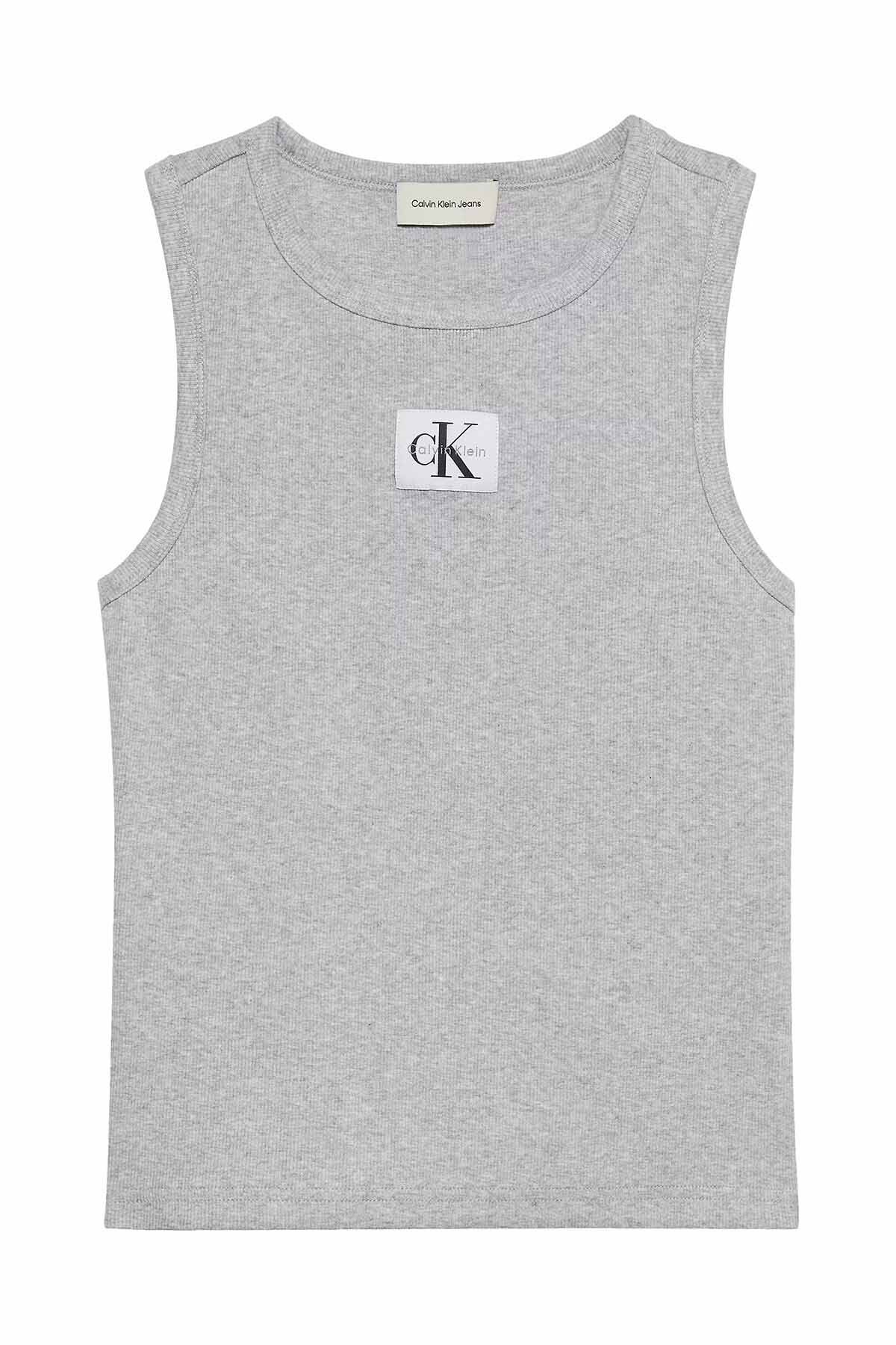 Calvin Klein Kadın Ribanalı Pamuklu Logo Atlet - Gri
