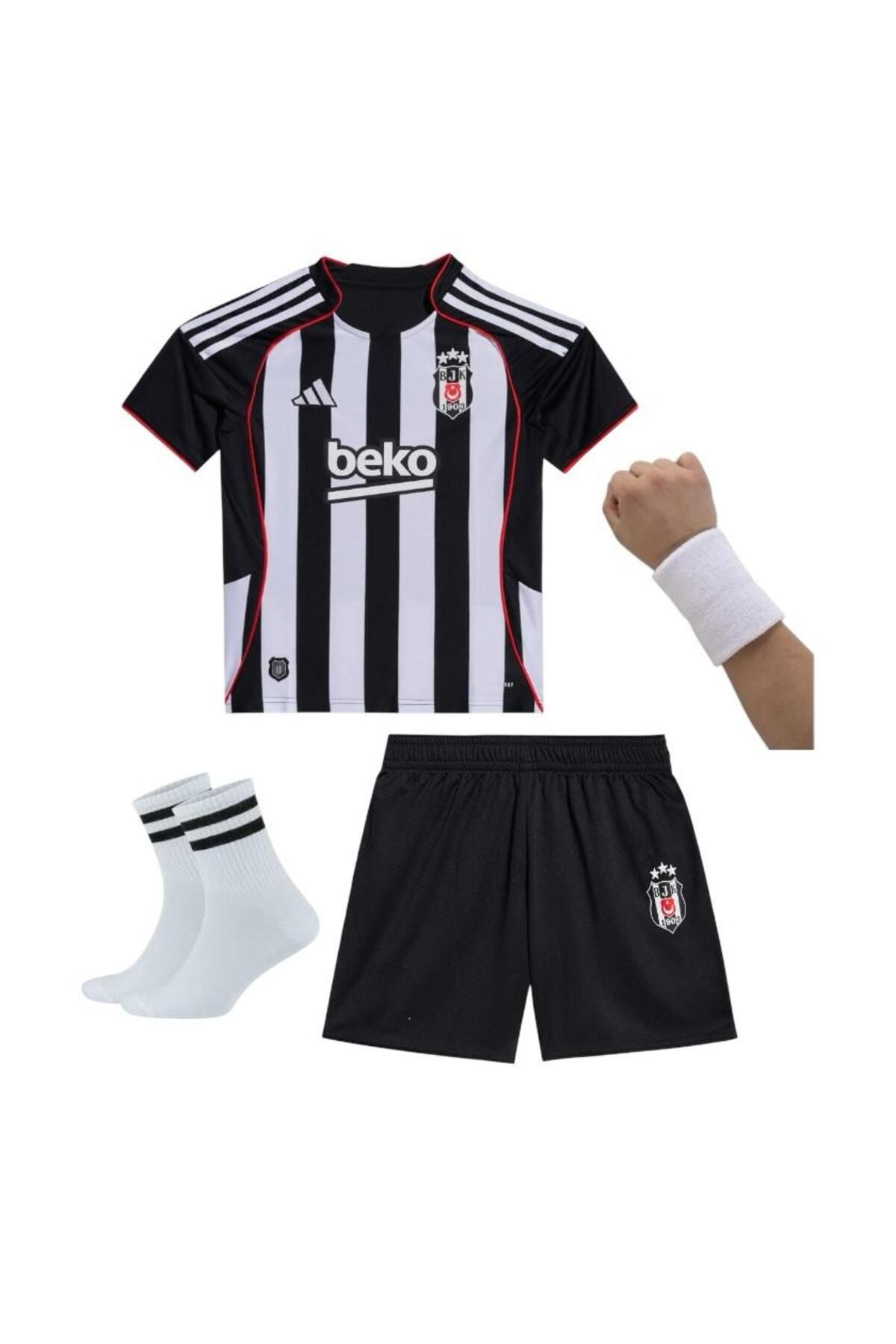 FOLKLORİST Beşiktâş-isimsiz Siyah/beyaz 25/2026 Yeni Sezon Çocuk Taraftar Futbol Forması 4’li Seti