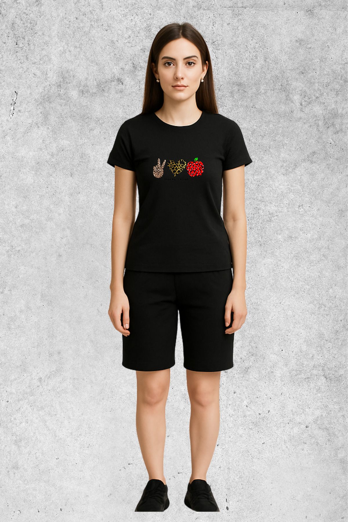 MOLICO Basic unisex sıfır yaka kısa kollu ELMALI LEOPAR BASKILI TSHİRT