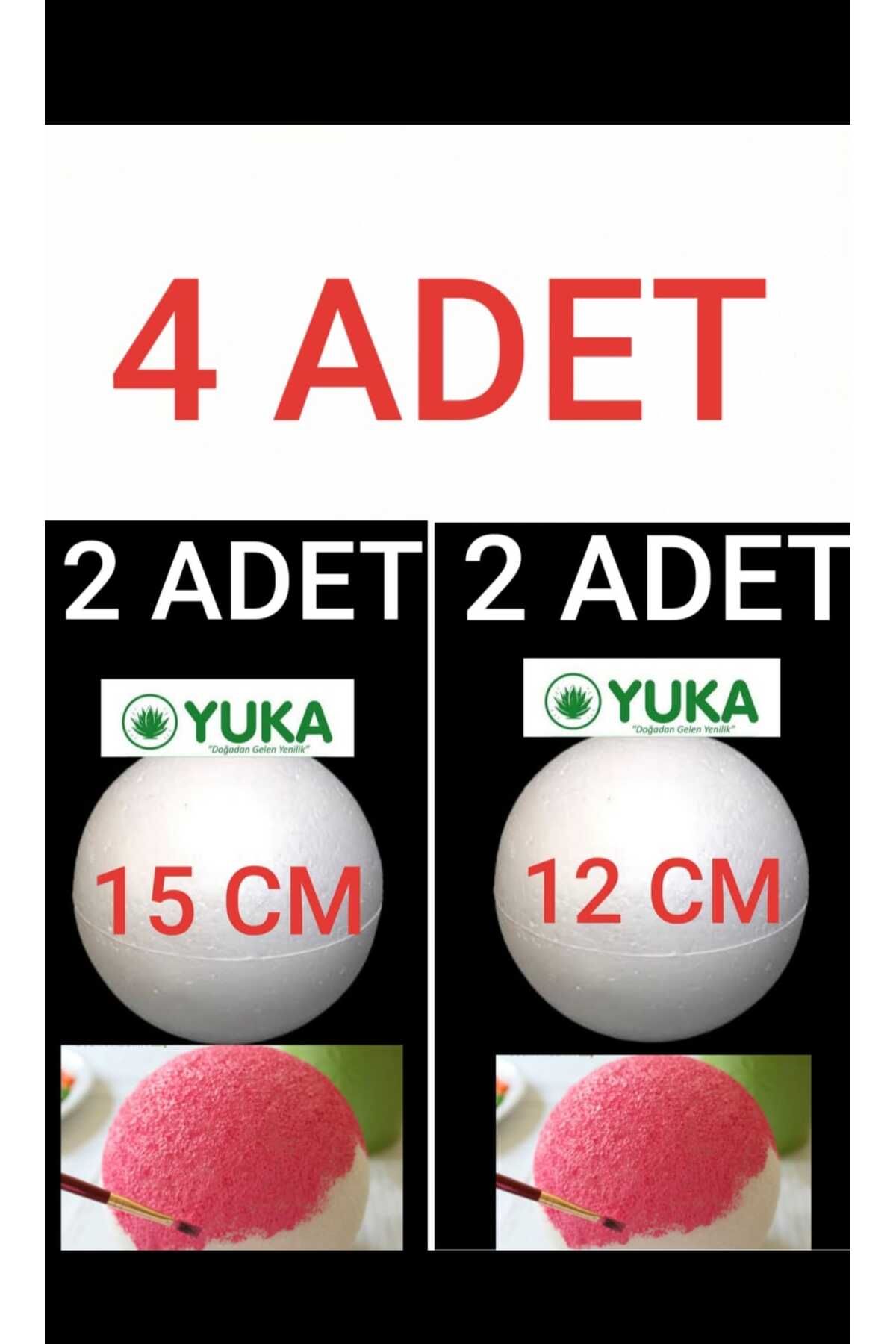 Yuka Strafor Top - Yuvarlak Top Küre - 15 Cm VE 12 Cm 4 ADET