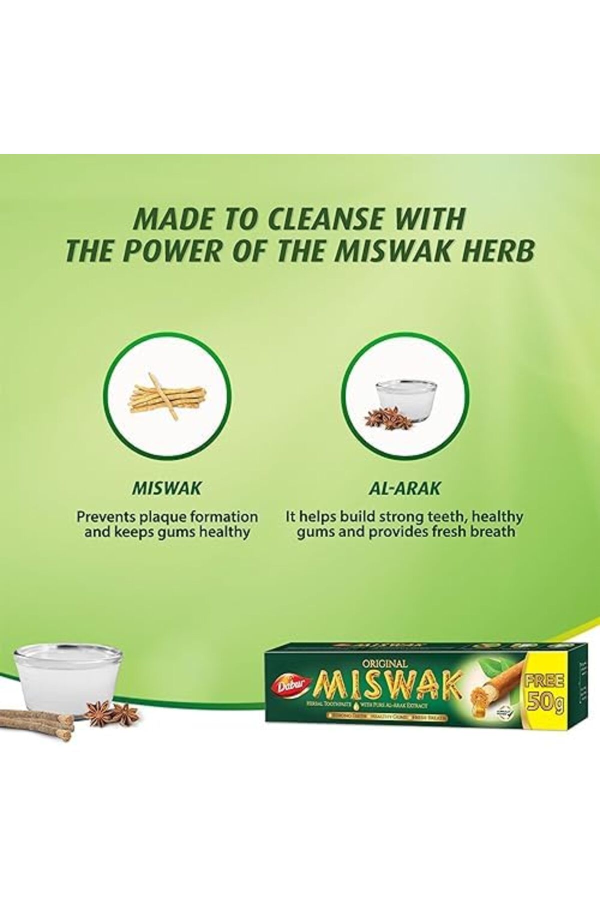 Dabur-Miswak Toothpaste (120 + 50g Free) | Formulated With Pure Extracts Of Al Arak | For Healthy Gu 8