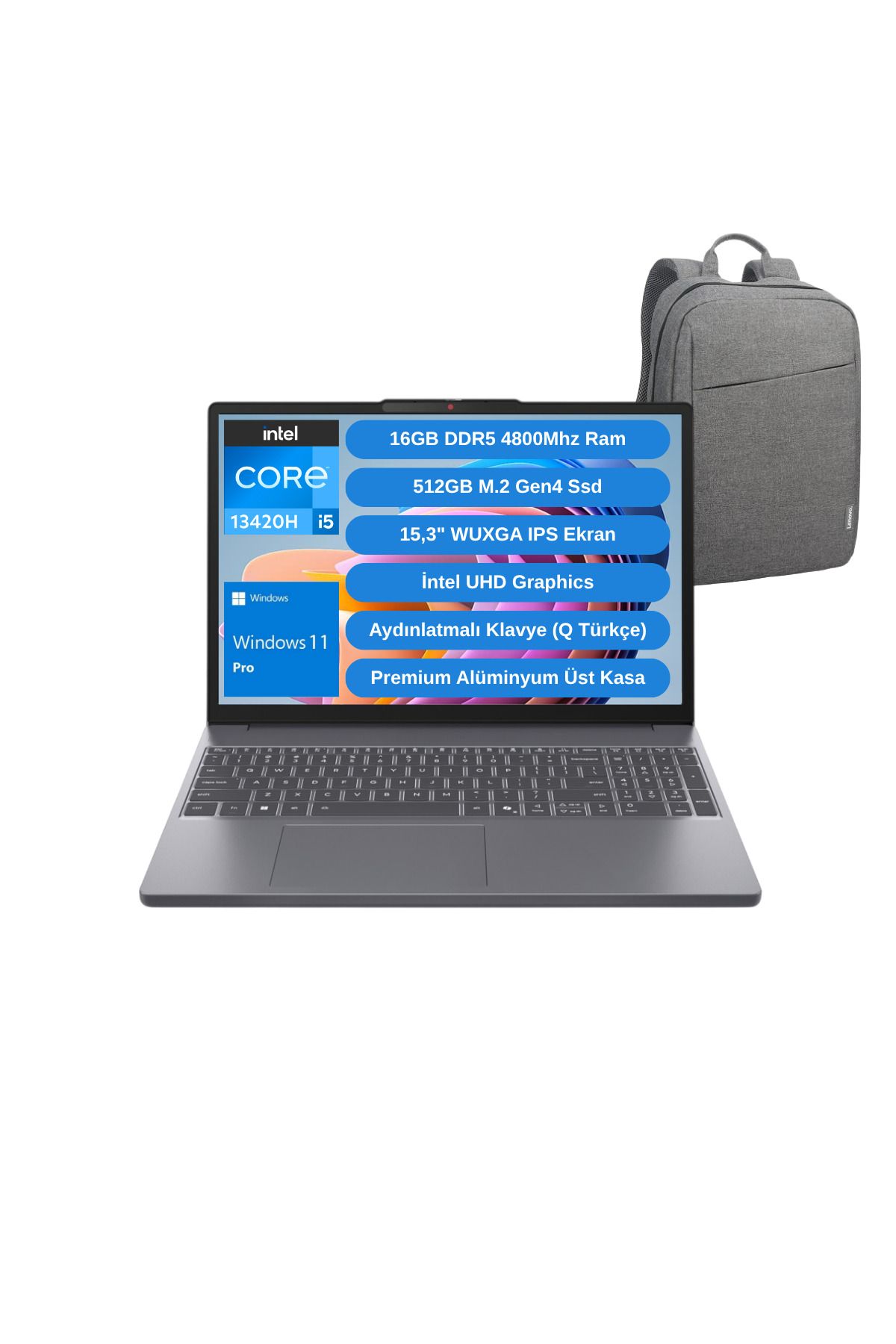 LENOVO IP Slim 3 14IRH10 Intel Core i5 13420H 16GB 512GB SSD 15.3" W11P Laptop - Lenovo Çanta Wz5