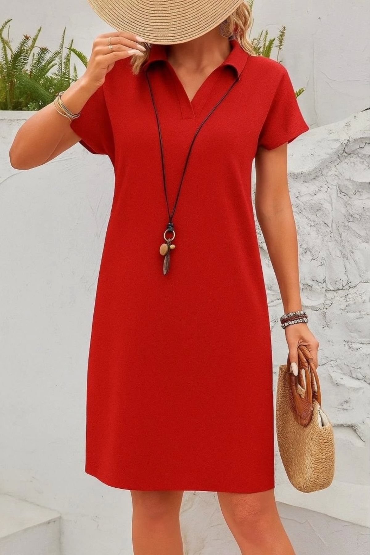 Butik Kadın Kısa Kollu V Yakalı Bürümcük Elbise