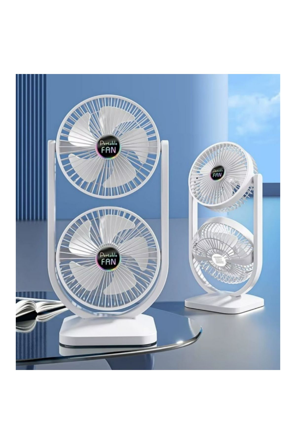 Ozmik S30 Şarjlı Masaüstü Çiftli Vantilatör Mini Serinletici Fan