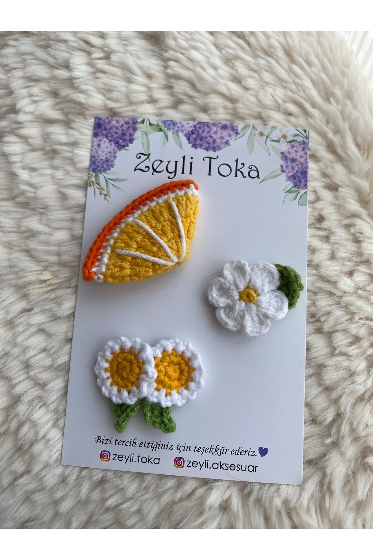 zeyli ZEYLİ El Yapımı Örgü 3 Lü Saçsız Bebek Toka Seti Meyve (0-3 yaş bebek için uygun )