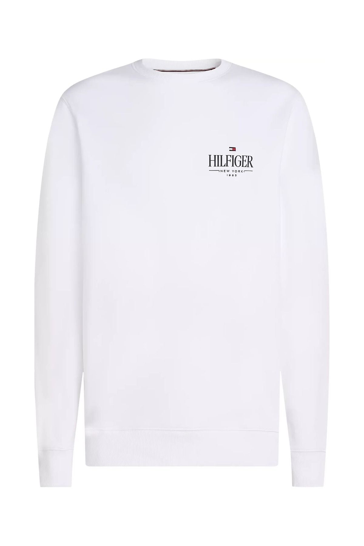 Tommy Hilfiger Erkek Göğüs Logo Baskılı Sweatshirt – Beyaz