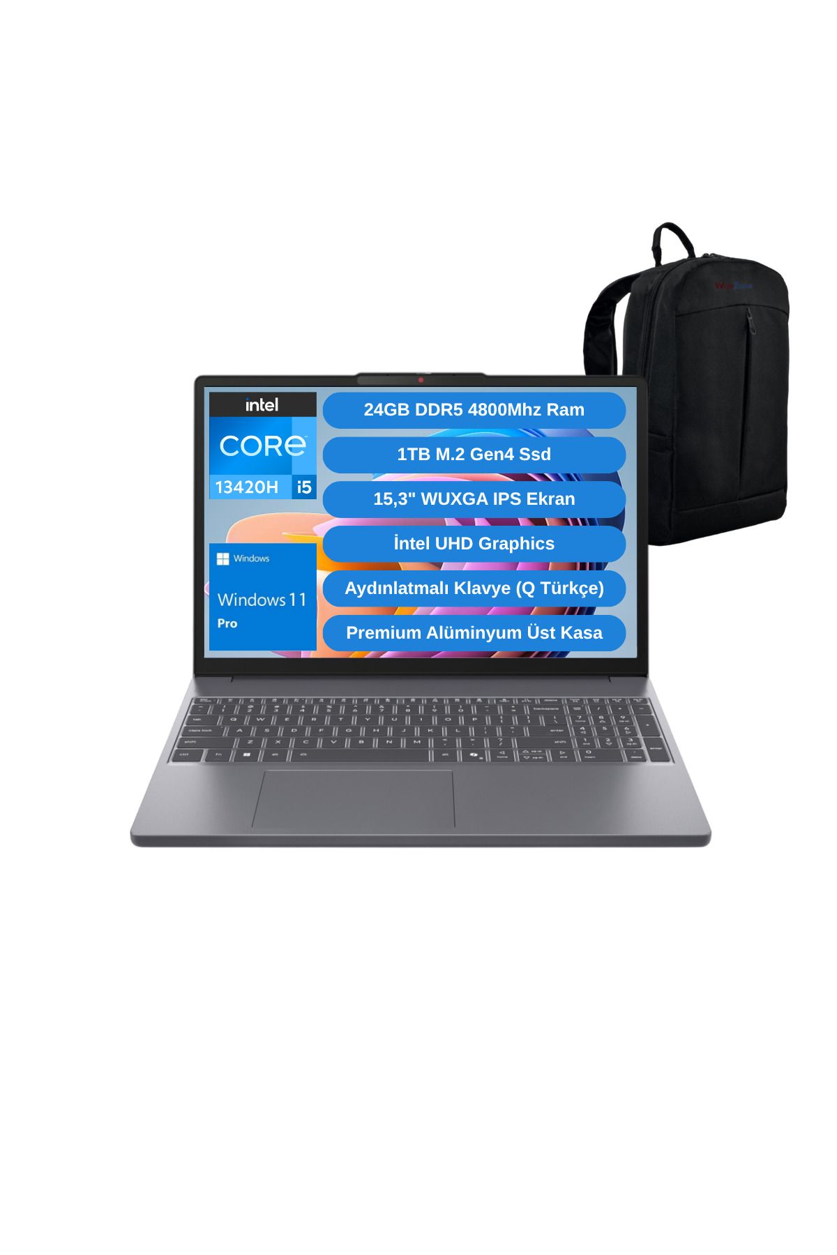 LENOVO IP Slim 3 14IRH10 Intel Core i5 13420H 24GB 1TB SSD 15.3" 11P Laptop - Webzone Çanta Wz7