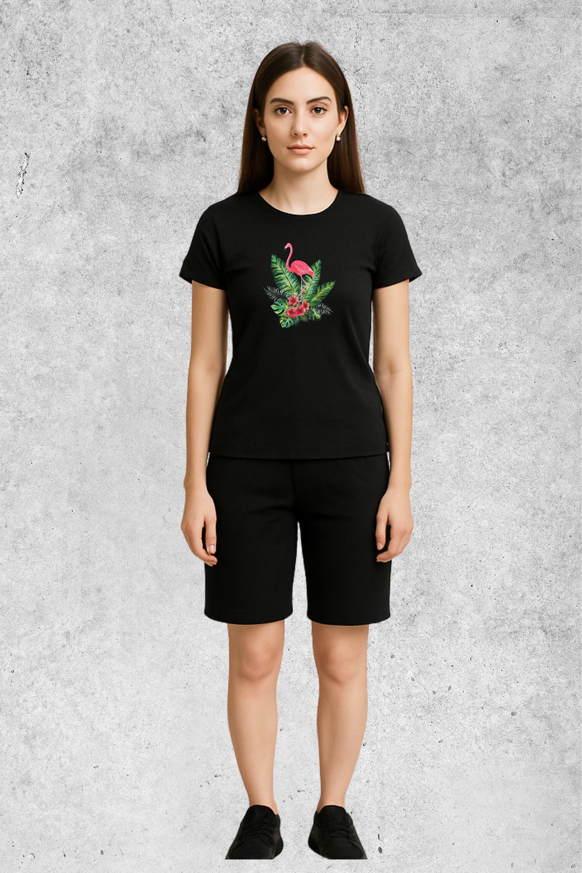 MOLICO Basic unisex sıfır yaka kısa kollu FLAMİNGO BASKILI TSHİRT