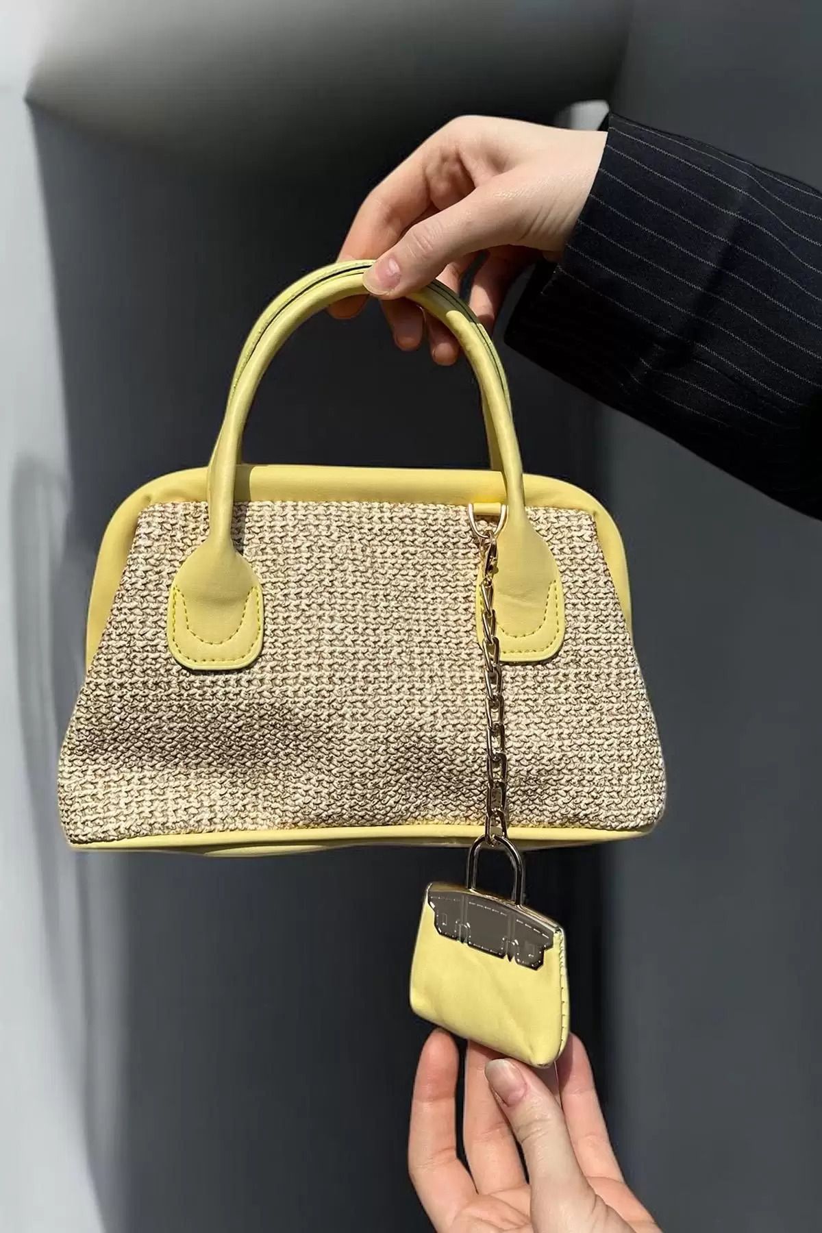Butik Sarı Renk Hasır Kadın Çanta