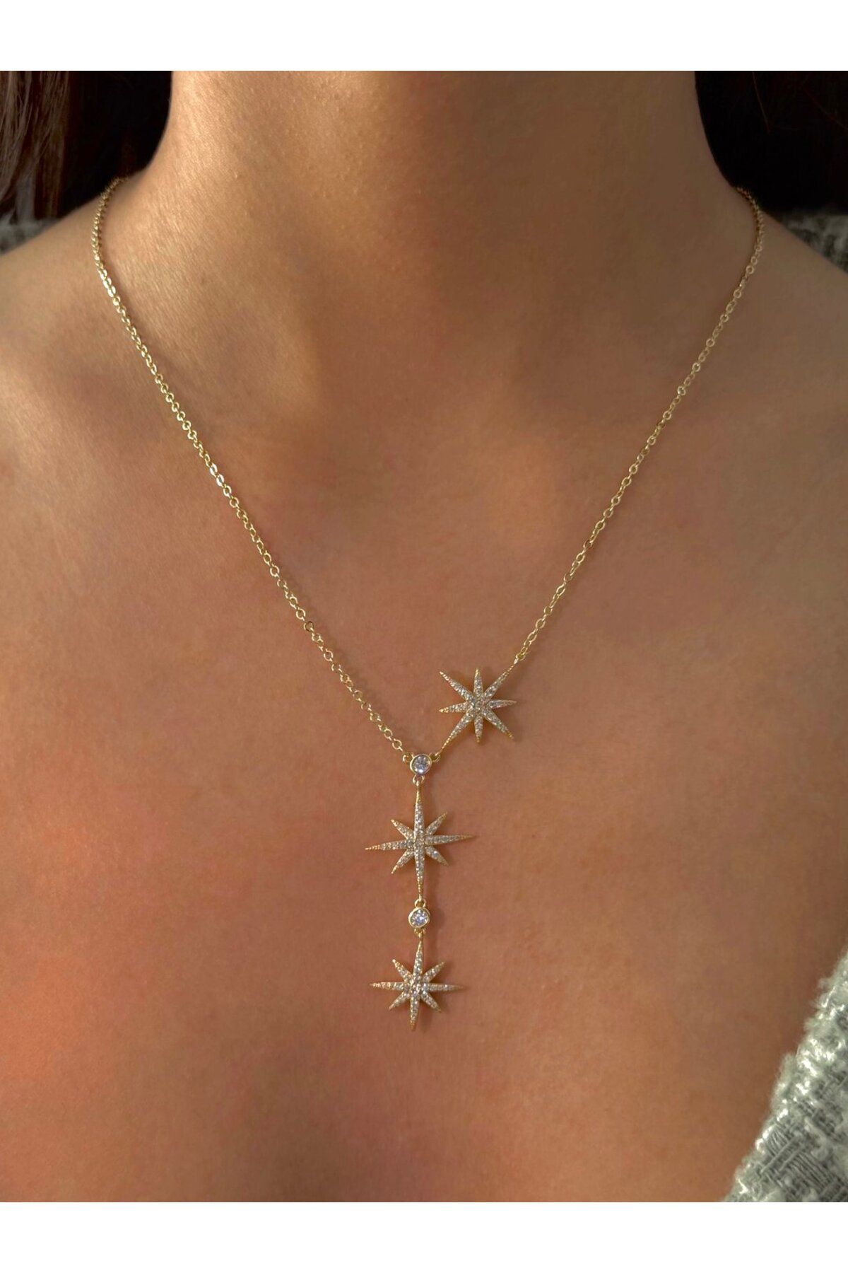 h&b design jewel Çelik Gold Kutup Yıldızlı Y Kolye