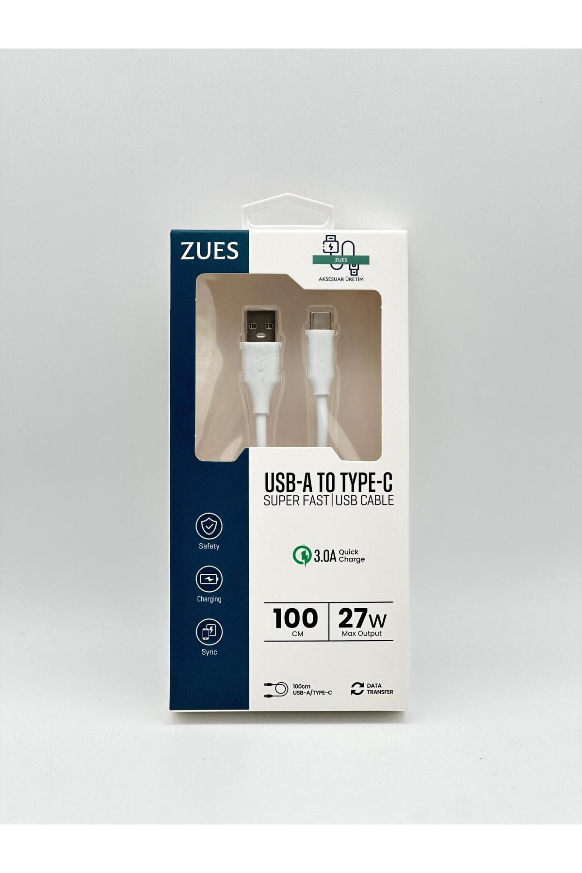 ZUES TEKNİK ÜRETİM ZUES 100CM USB-A TO TYPE-C HIZLI SARJ VE DATA KABLOSU 3A