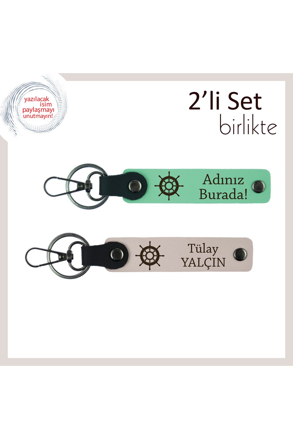 Miaju Yön Sembolü Gemi Dümeniyle Şık Armağan, İsme Özel Anahtarlık Takımı, Açık Yeşil-Pudra