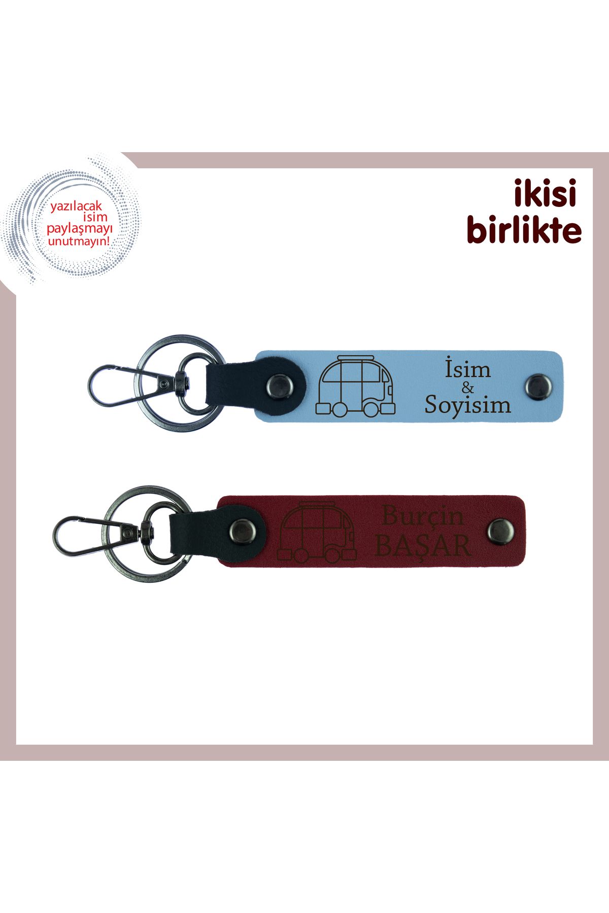 Miaju Doğayla Baş Başa Olanlara Hediye, Kişiye Özel Karavan Anahtarlık Takımı, İsim Yazılı, Gök Mavi-Bordo