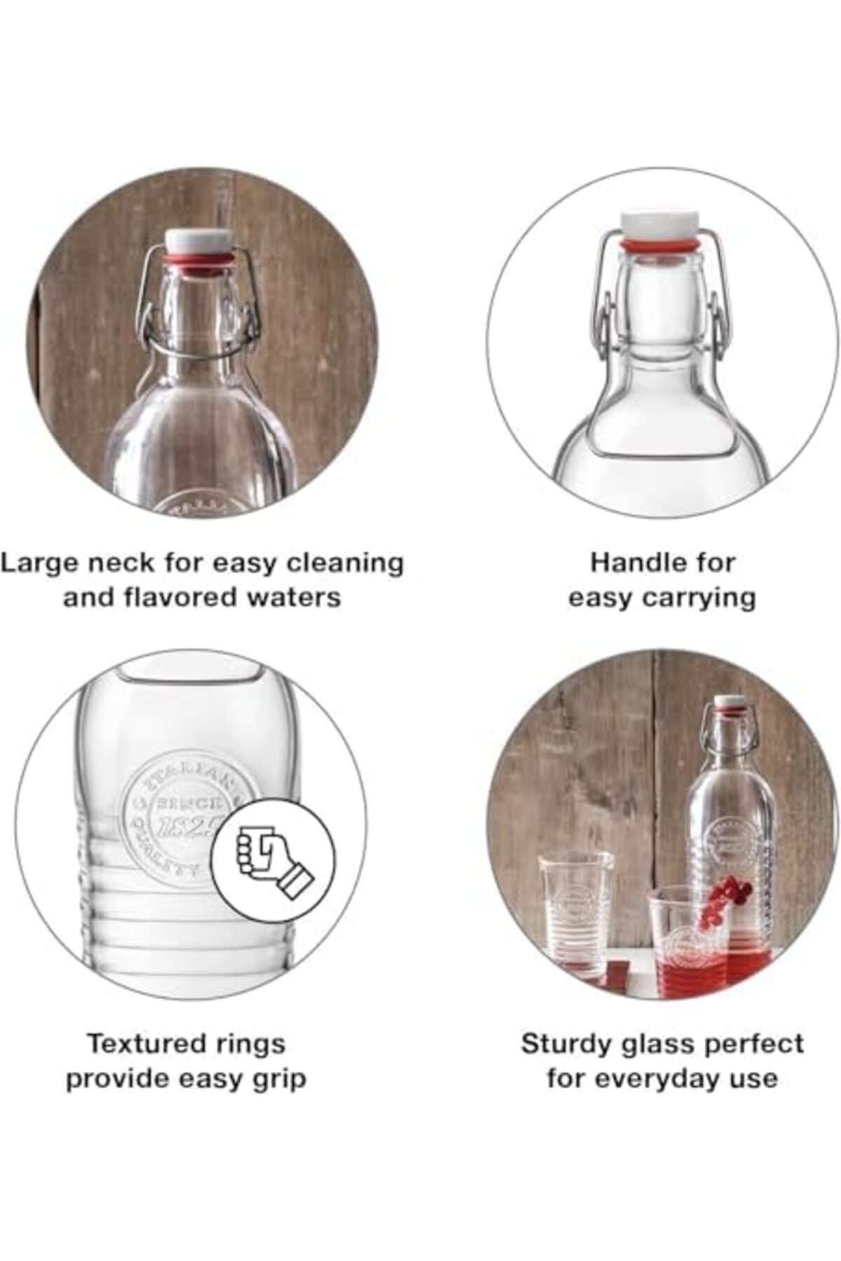 Bormioli Rocco-Officina Water Bottle, Italian Glass Pitcher, Airtight Seal, Metal Clamp, Easy To Carry Handle, 1.2L 4