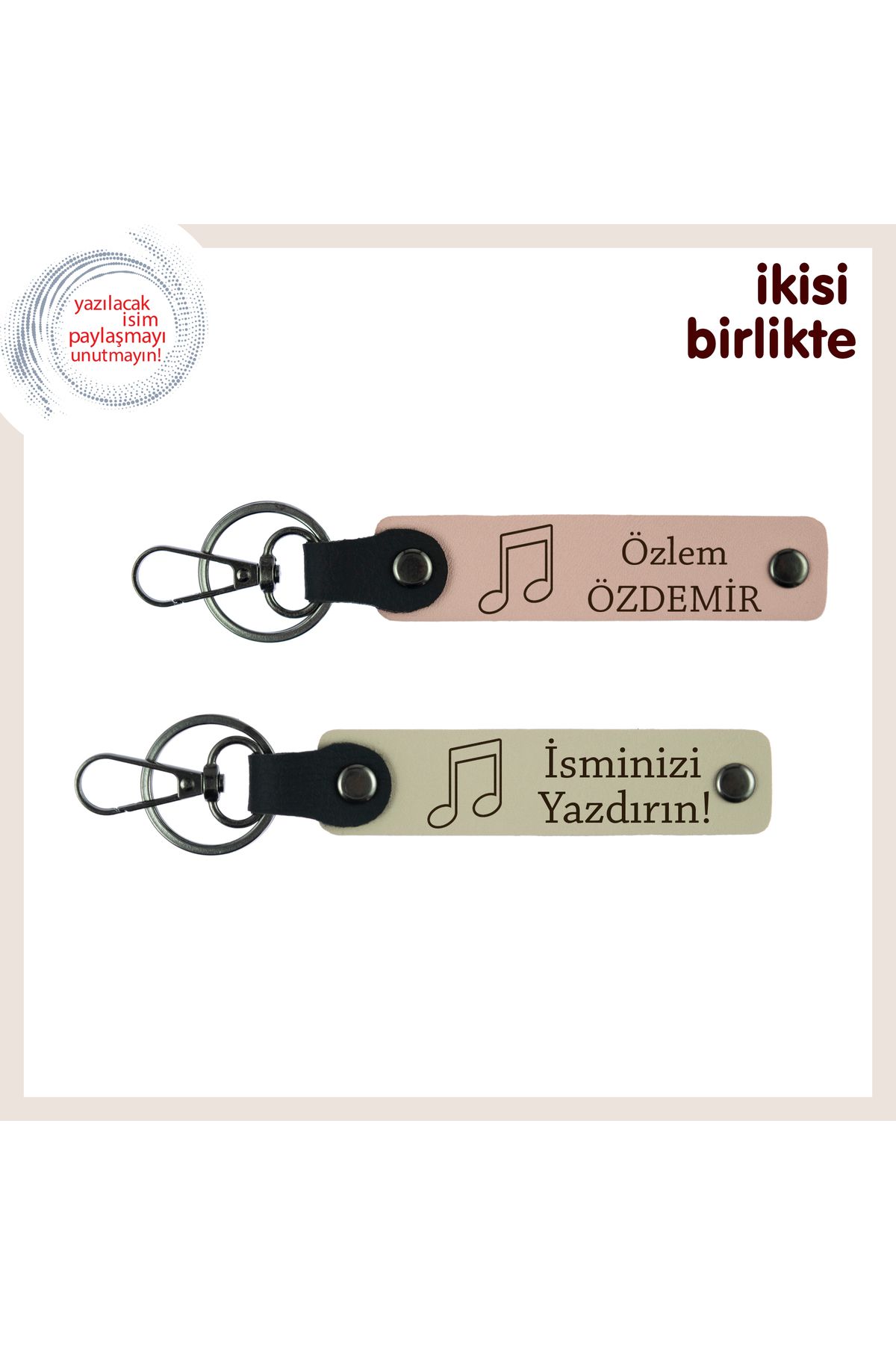 Miaju Melodiyi Unutulmaz Kılan Hatıra, İsim Yazılı Nota Desenli Deri Anahtarlık Takımı, Yavru Ağzı-S Kahve
