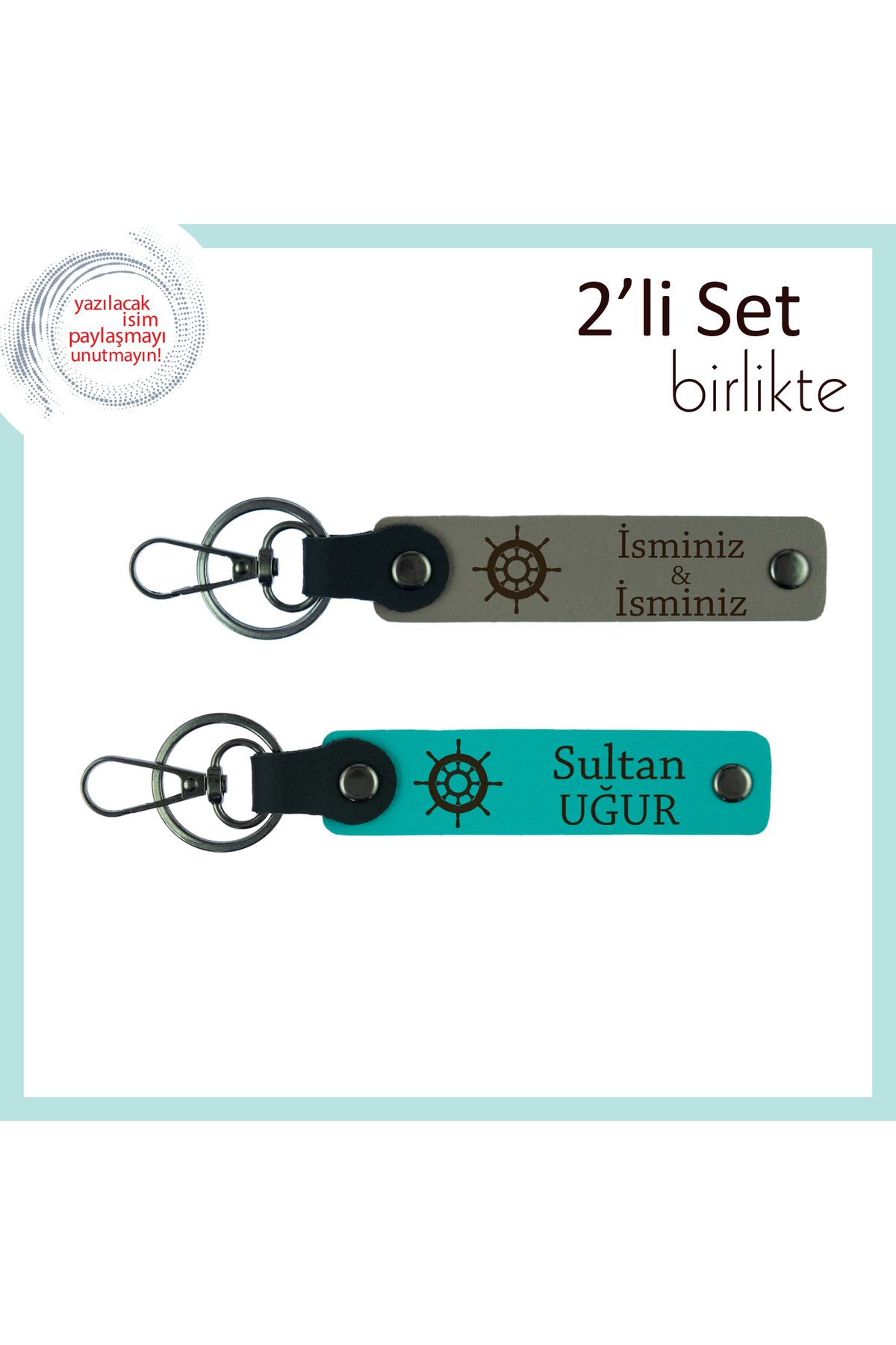 Miaju Babanıza Denizden Esinlenmiş Şık Hediyelik, İsimli Anahtarlık Takımı, Kül Gri-Koyu Turkuaz