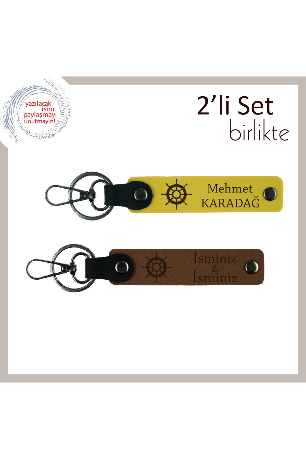 Miaju Eşe Gönülden Gelecek Kalıcı Anı, Kişisel Gemi Motifli Anahtarlık Takımı, Sarı-Açık Kahve