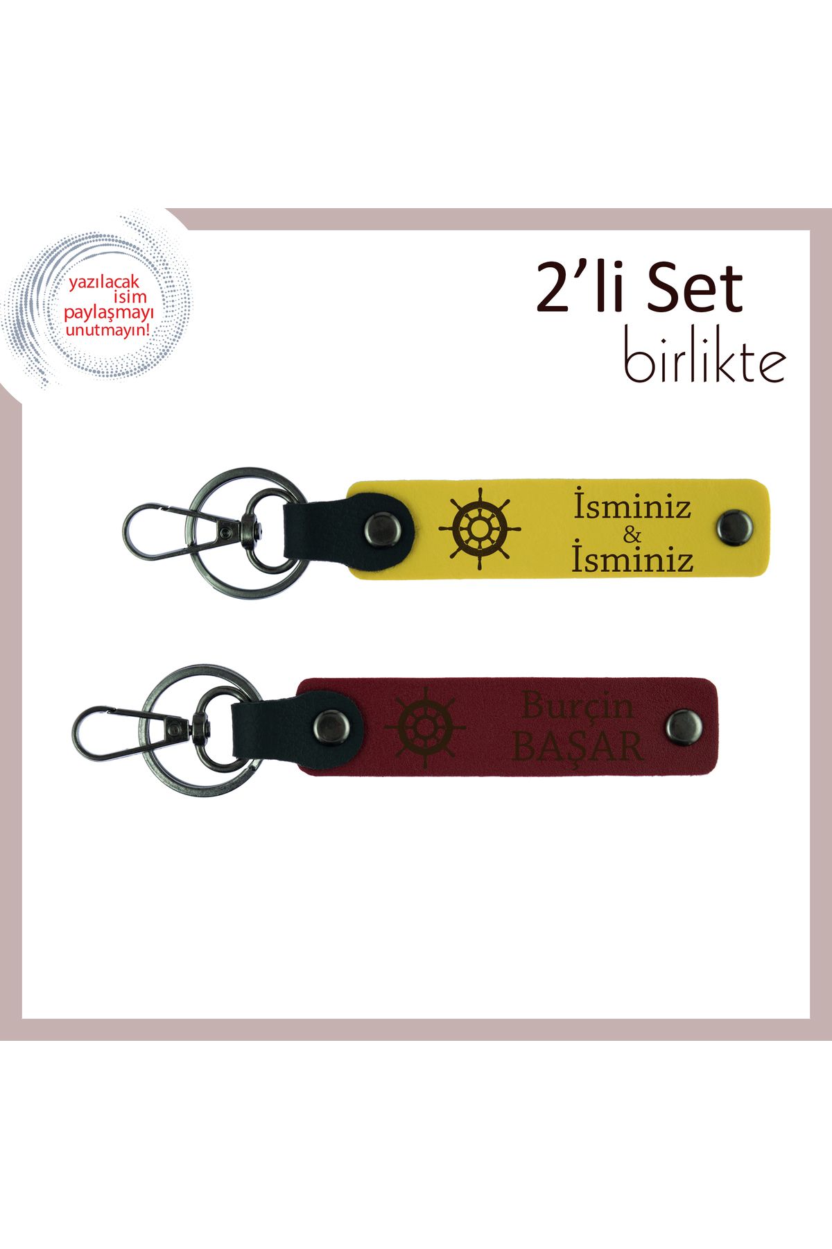Miaju Eşiniz İçin Dingin ve Anlamlı Armağan, Gemi Desenli Deri Set, Kişiselleştirilebilir, Sarı-Bordo